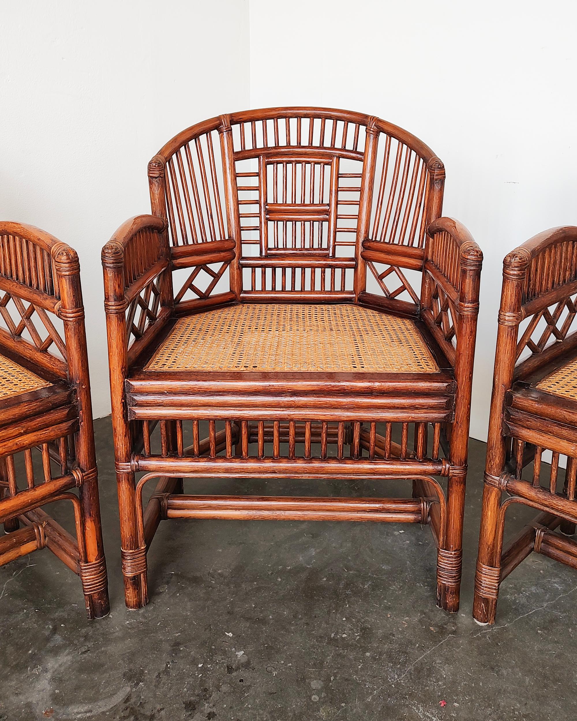 Set of 4 Brighton Pavilion Bamboo Rattan and Cane Chairs In Good Condition In Hawthorne, CA