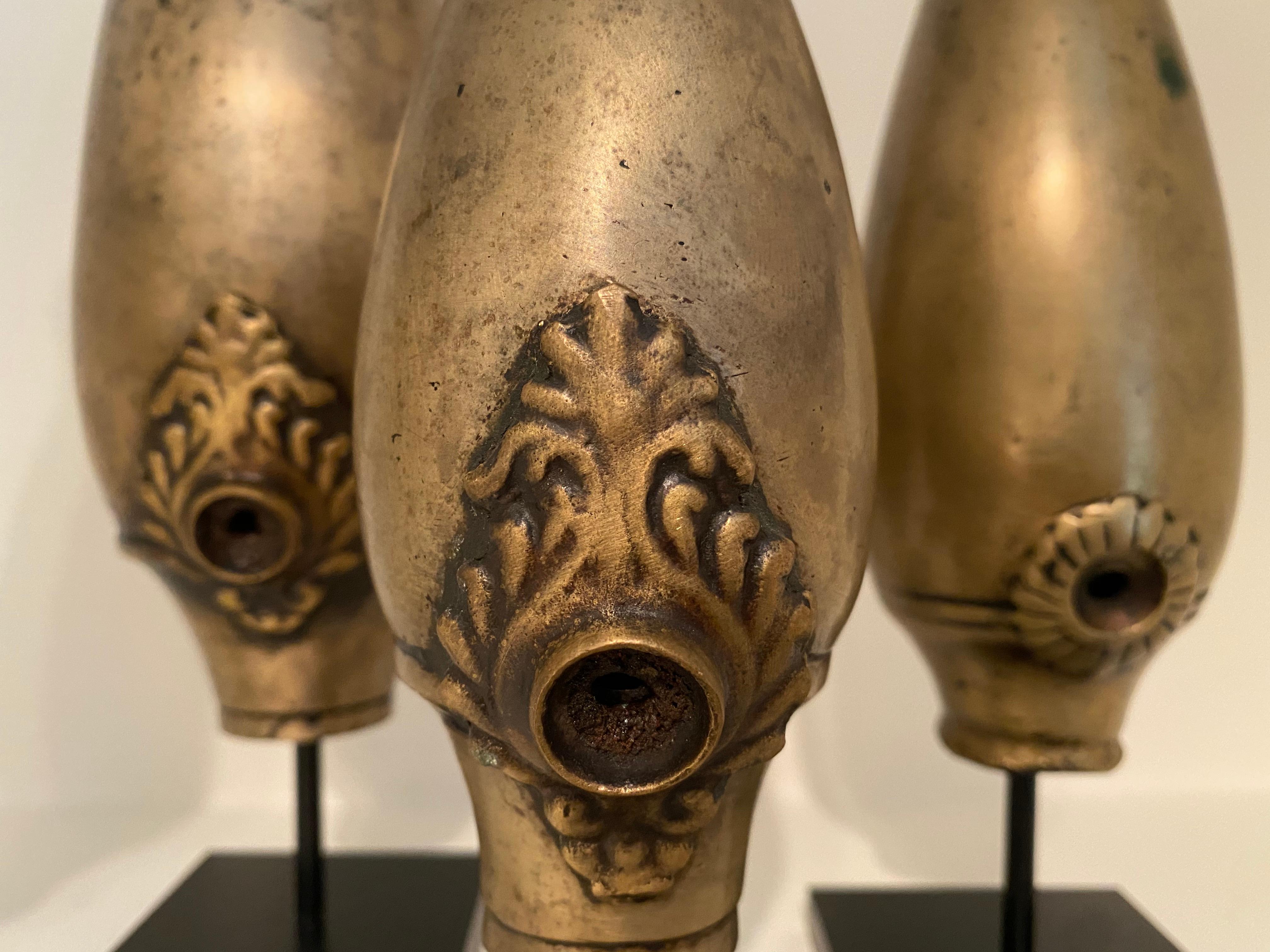 Patinated Set of 4 Bronze  Antique Oriental parts of Opium Pipes, Birma