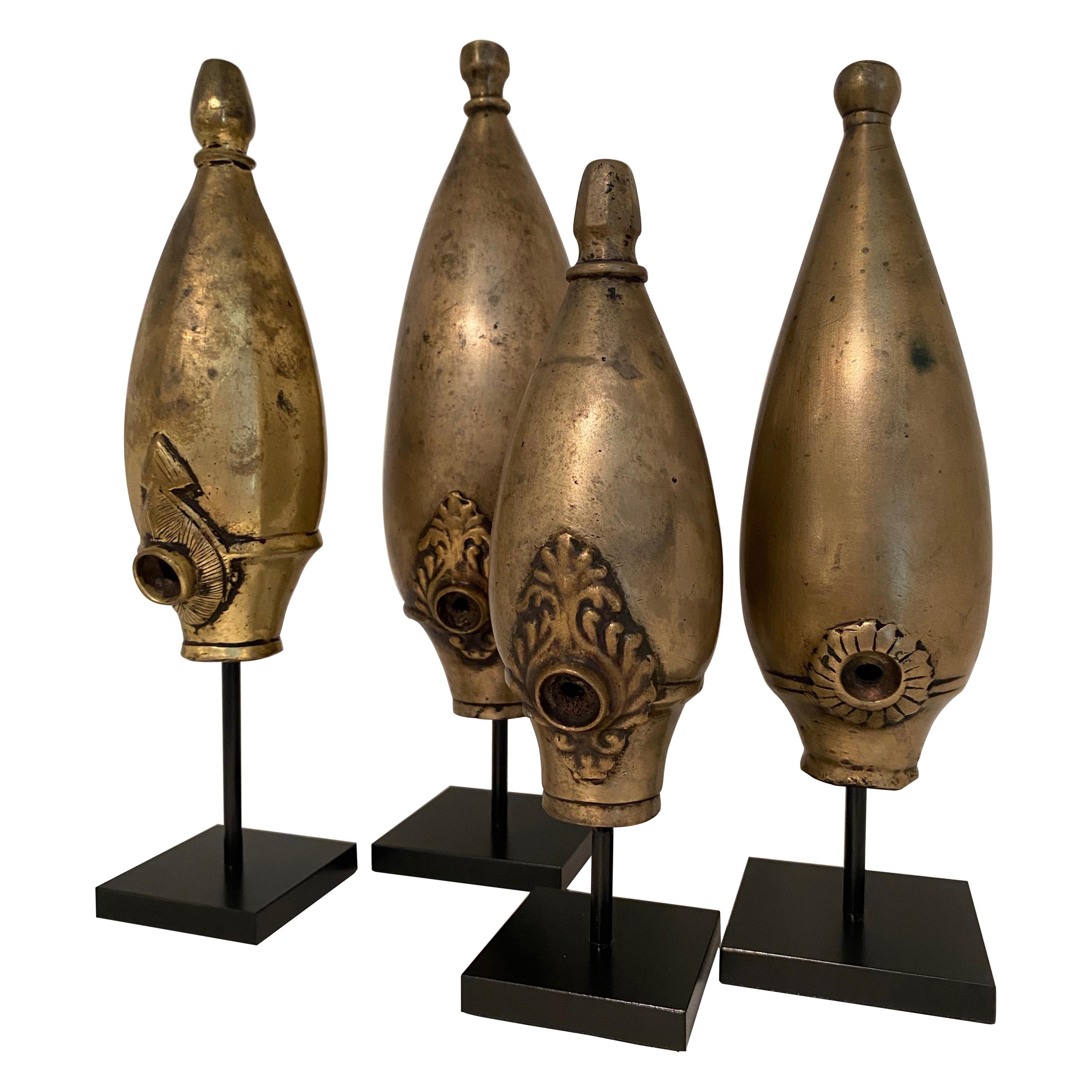 Set of 4 Bronze  Antique Oriental parts of Opium Pipes, Birma