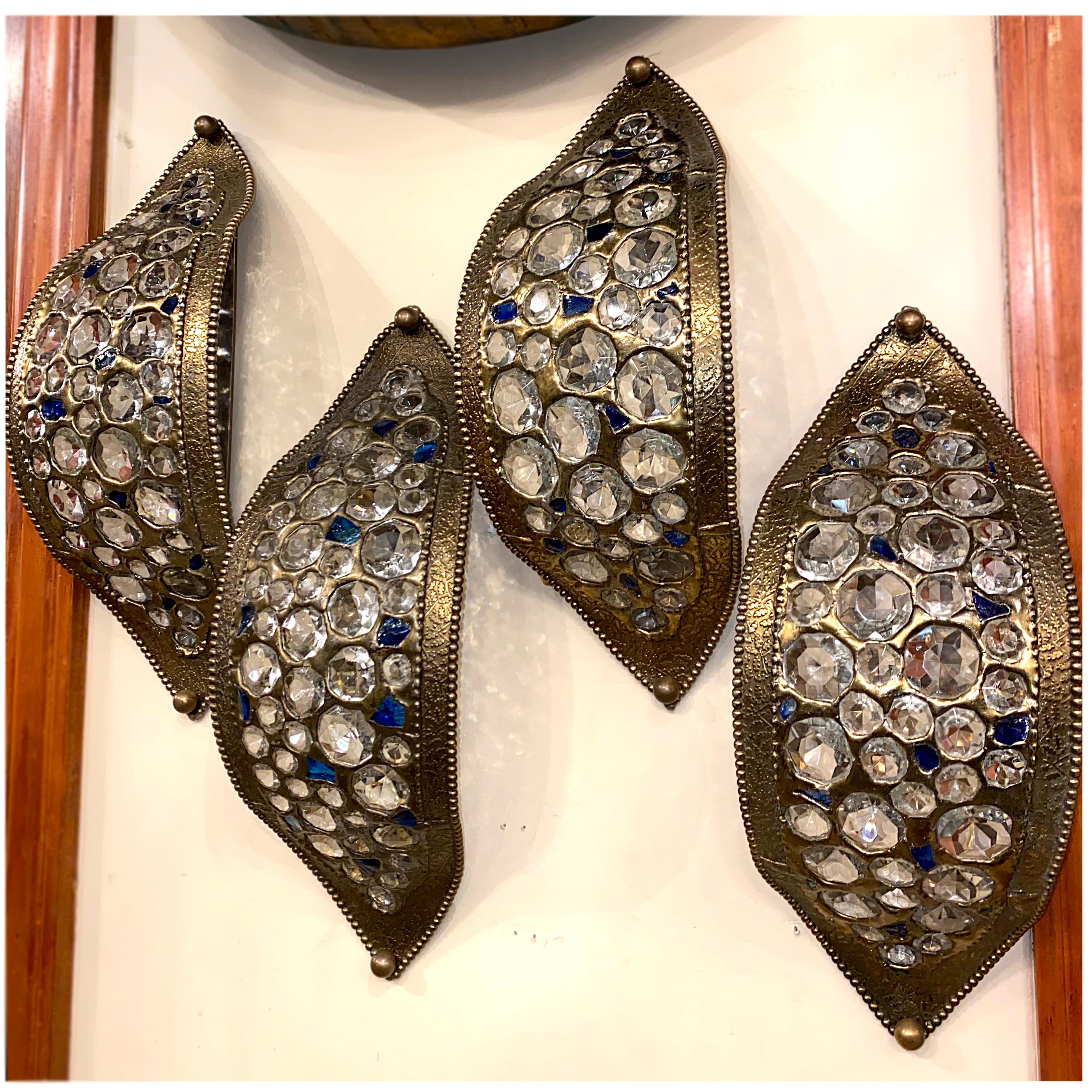 Set of 4 Bronze Sconces with Glass Insets, Sold Per Pair In Good Condition For Sale In New York, NY