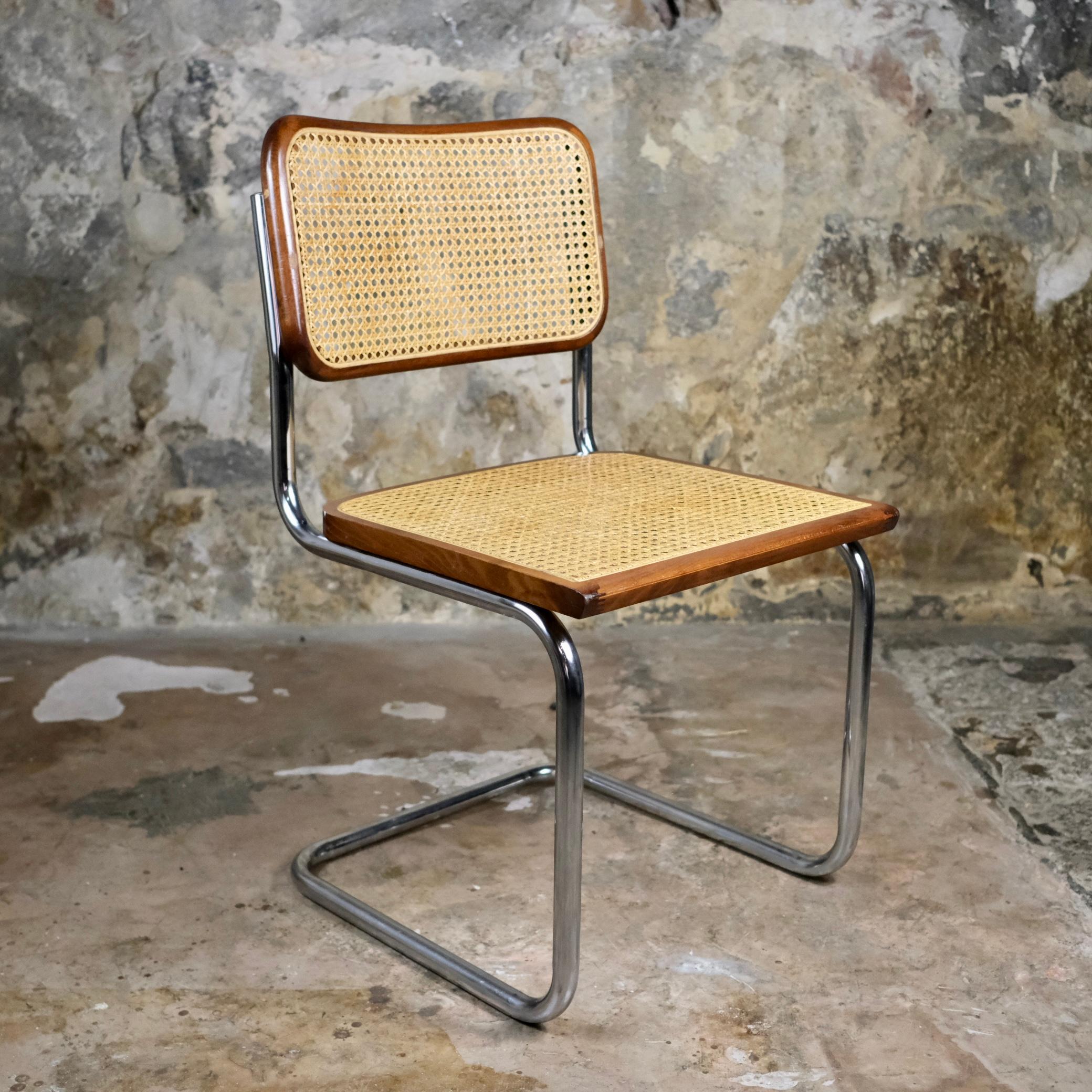 Italian Set of 4 brown Cesca chairs, designed by Marcel Breuer, 1970s