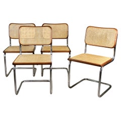 Juego de 4 sillas Cesca marrones, diseño de Marcel Breuer, años 70