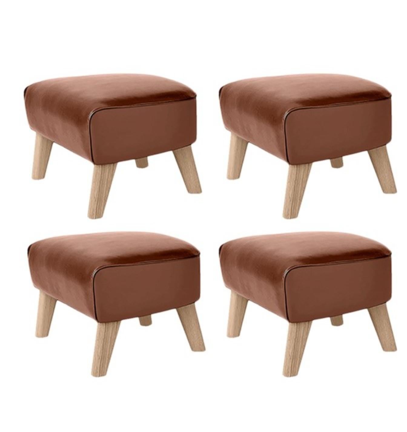 Set of 4 brown leather and natural oak my own chair footstools by Lassen
Dimensions: W 56 x D 58 x H 40 cm 
Materials: Leather, oak

The My Own Chair Footstool has been designed in the same spirit as Flemming Lassen’s original iconic chair,