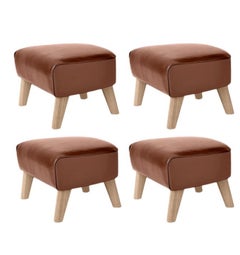 Set of 4 Brown Leather and Natural Oak My Own Chair Footstools by Lassen