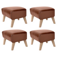Set of 4 Brown Leather and Natural Oak My Own Chair Footstools by Lassen