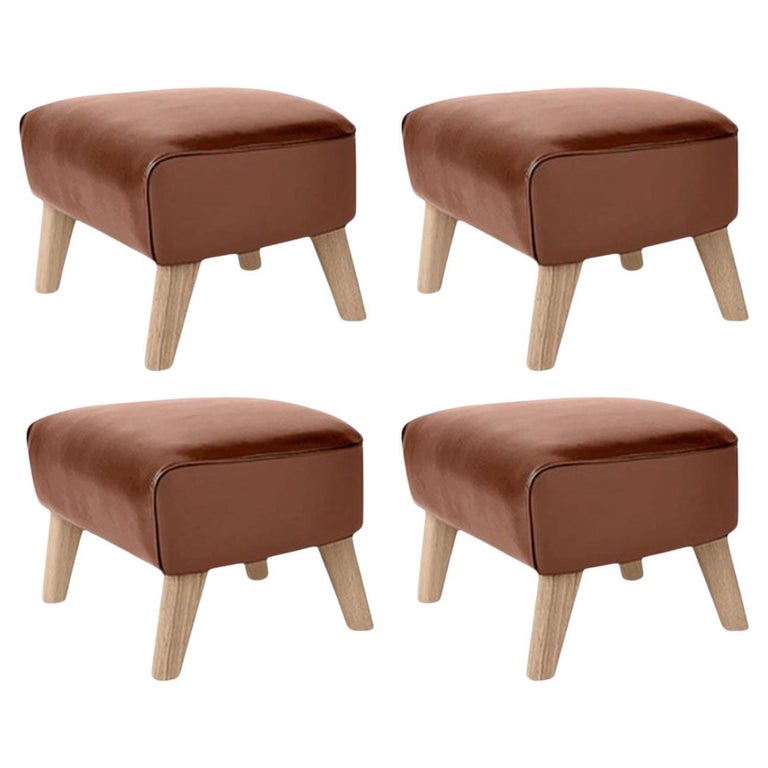 Set of 4 Brown Leather and Natural Oak My Own Chair Footstools by