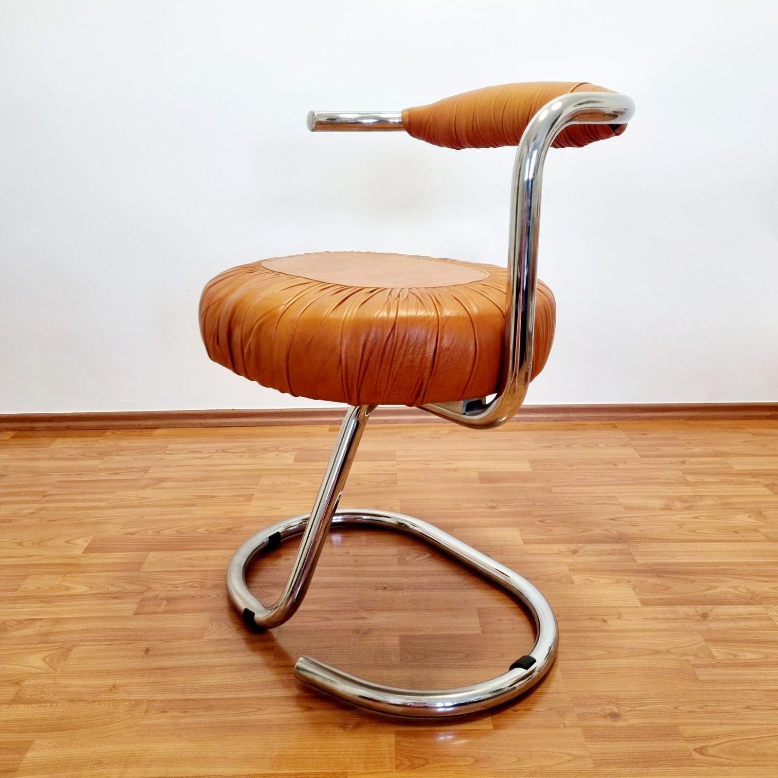 Set of 4 Brown Leather Cobra Dining Chairs Design by Giotto Stoppino, Italy 70s 3