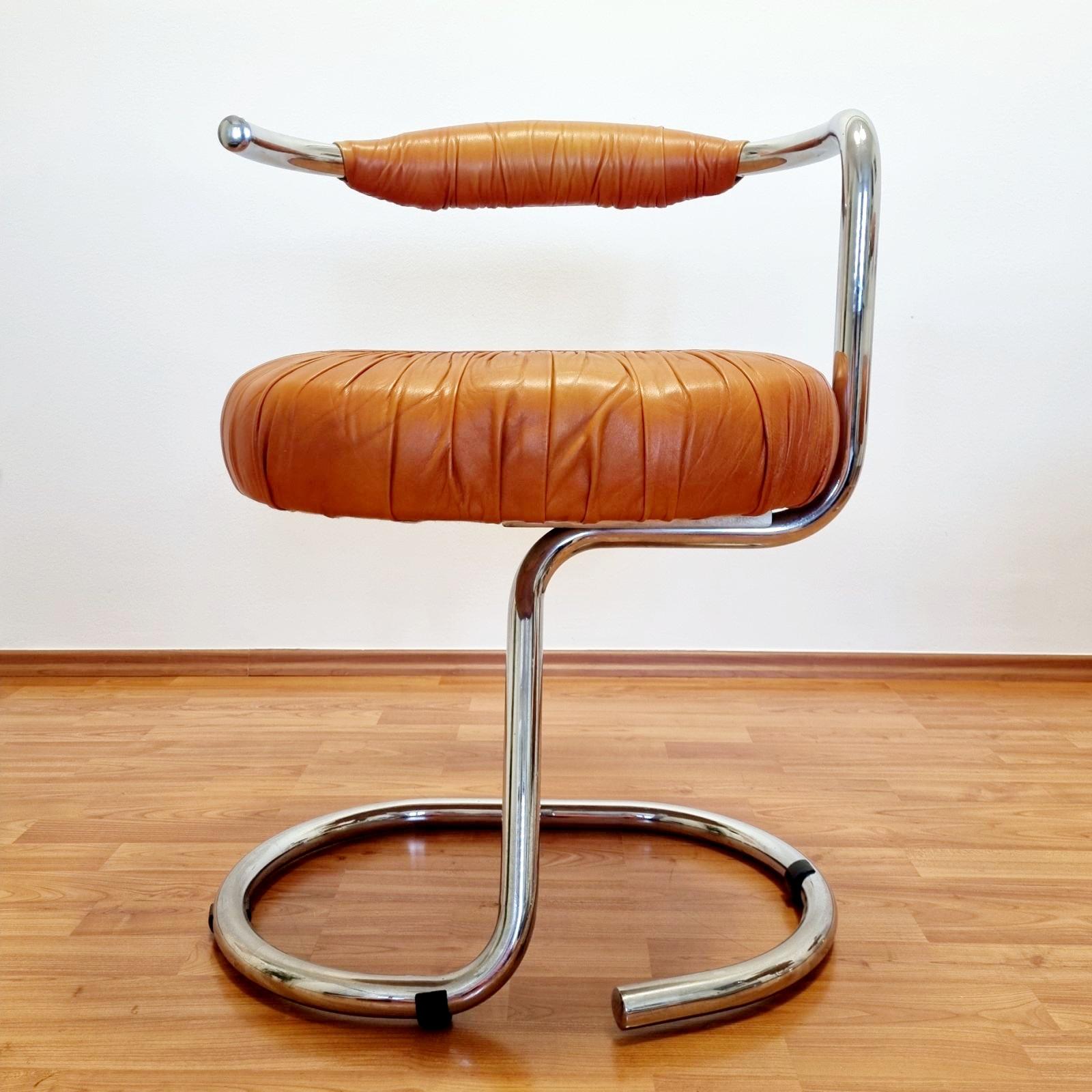 Set of 4 Brown Leather Cobra Dining Chairs Design by Giotto Stoppino, Italy 70s 1