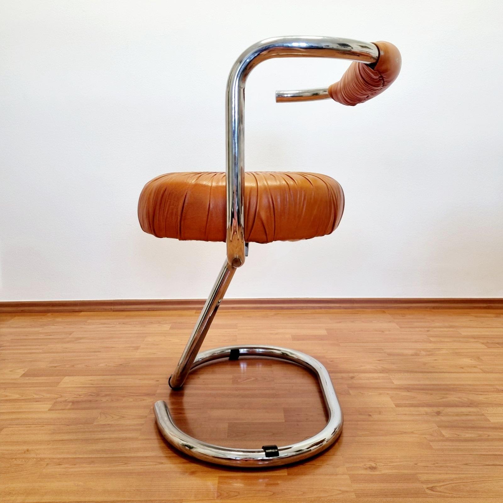 Set of 4 Brown Leather Cobra Dining Chairs Design by Giotto Stoppino, Italy 70s 2