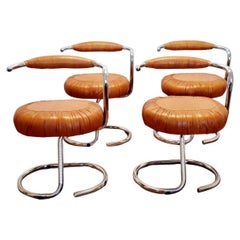 Set of 4 Brown Leather Cobra Dining Chairs Design by Giotto Stoppino, Italy 70s