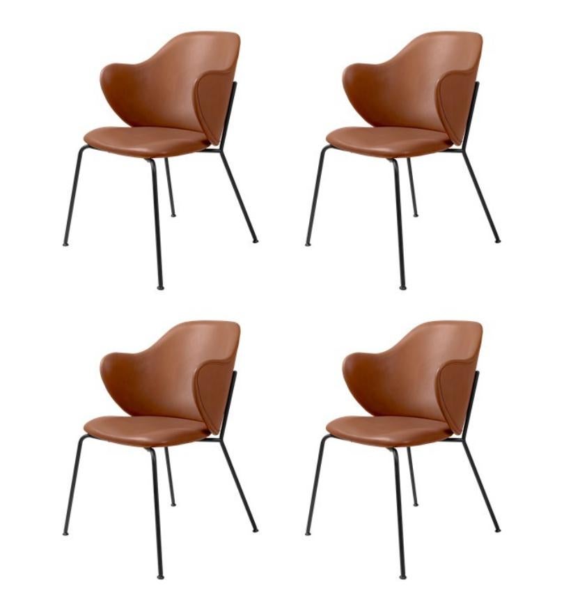 Set of 4 brown leather lassen chairs by Lassen.
Dimensions: W 58 x D 60 x H 88 cm.
Materials: Leather.

The Lassen chair by Flemming Lassen, Magnus Sangild and Marianne Viktor was launched in 2018 as an ode to Flemming Lassen’s uncompromising
