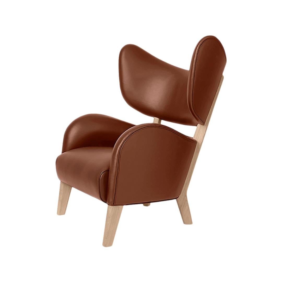 Set of 4 brown leather natural oak my own chair lounge chairs by Lassen.
Dimensions: W 88 x D 83 x H 102 cm. 
Materials: Leather.

Flemming Lassen's iconic armchair from 1938 was originally only made in a single edition. First, the then