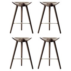 4er set ML 42 Brown Oak and Brass Counter Stools by Lassen