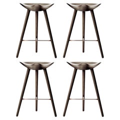 Set of 4 Brown Oak and Copper Counter Stools by Lassen