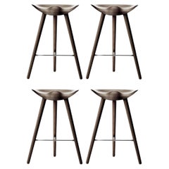 4er set ML 42 Brown Oak and Stainless Steel Counter Stools by Lassen