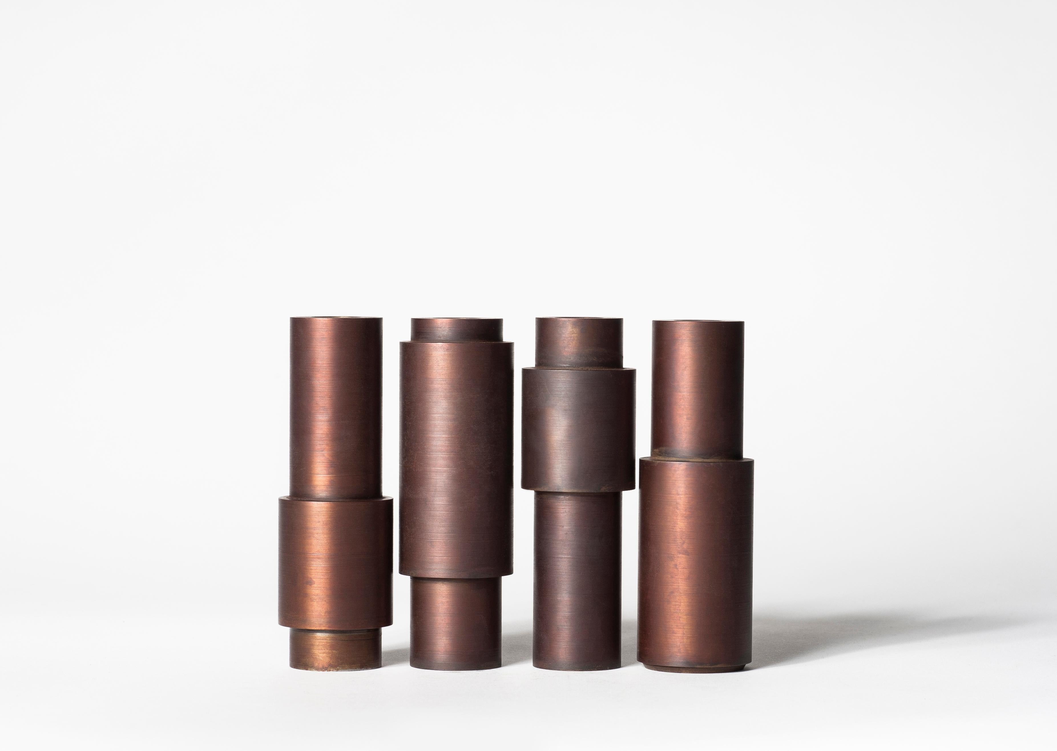 European Set of 4 Brown Patina Steel Candlestick by Lukasz Friedrich