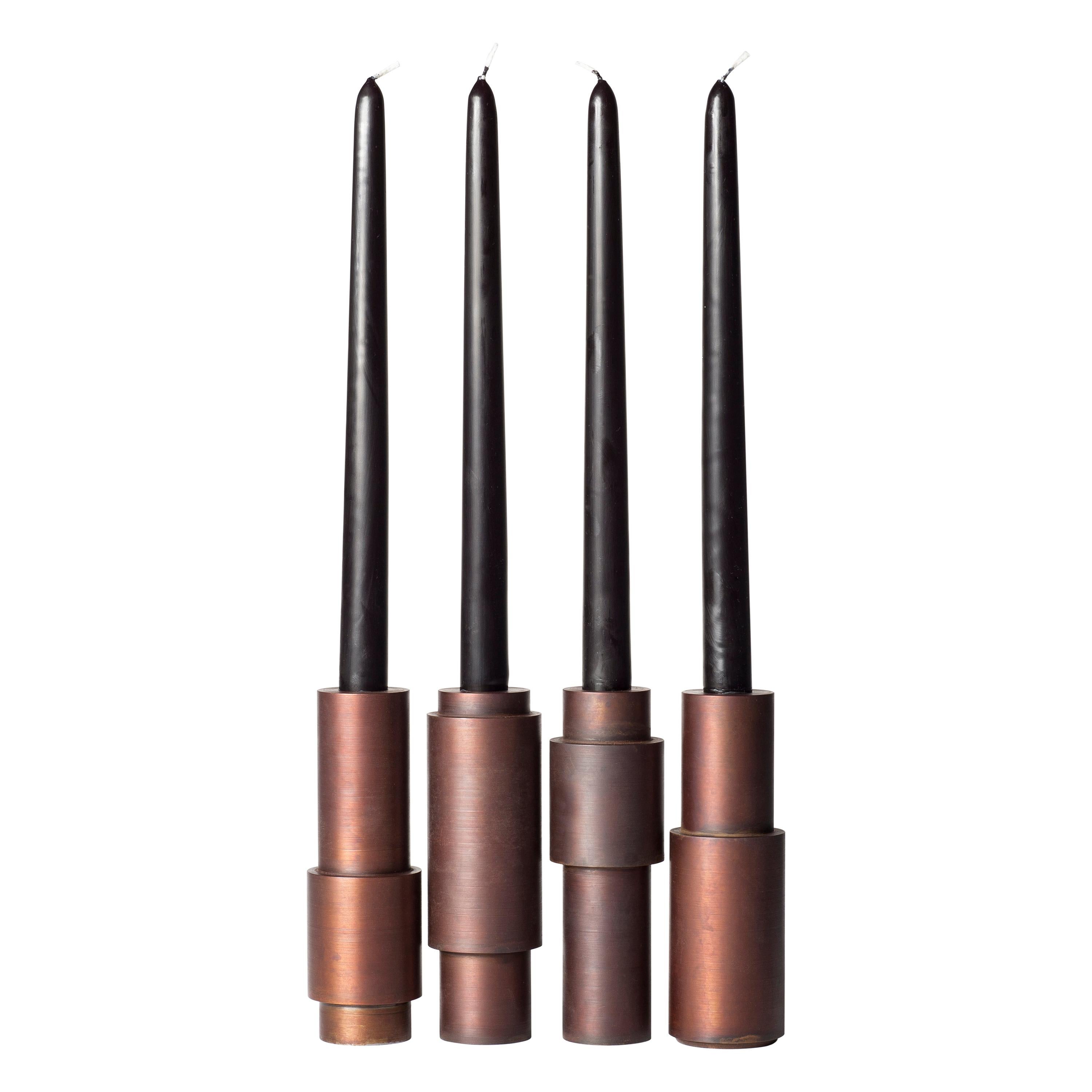 Set of 4 Brown Patina Steel Candlestick by Lukasz Friedrich For Sale