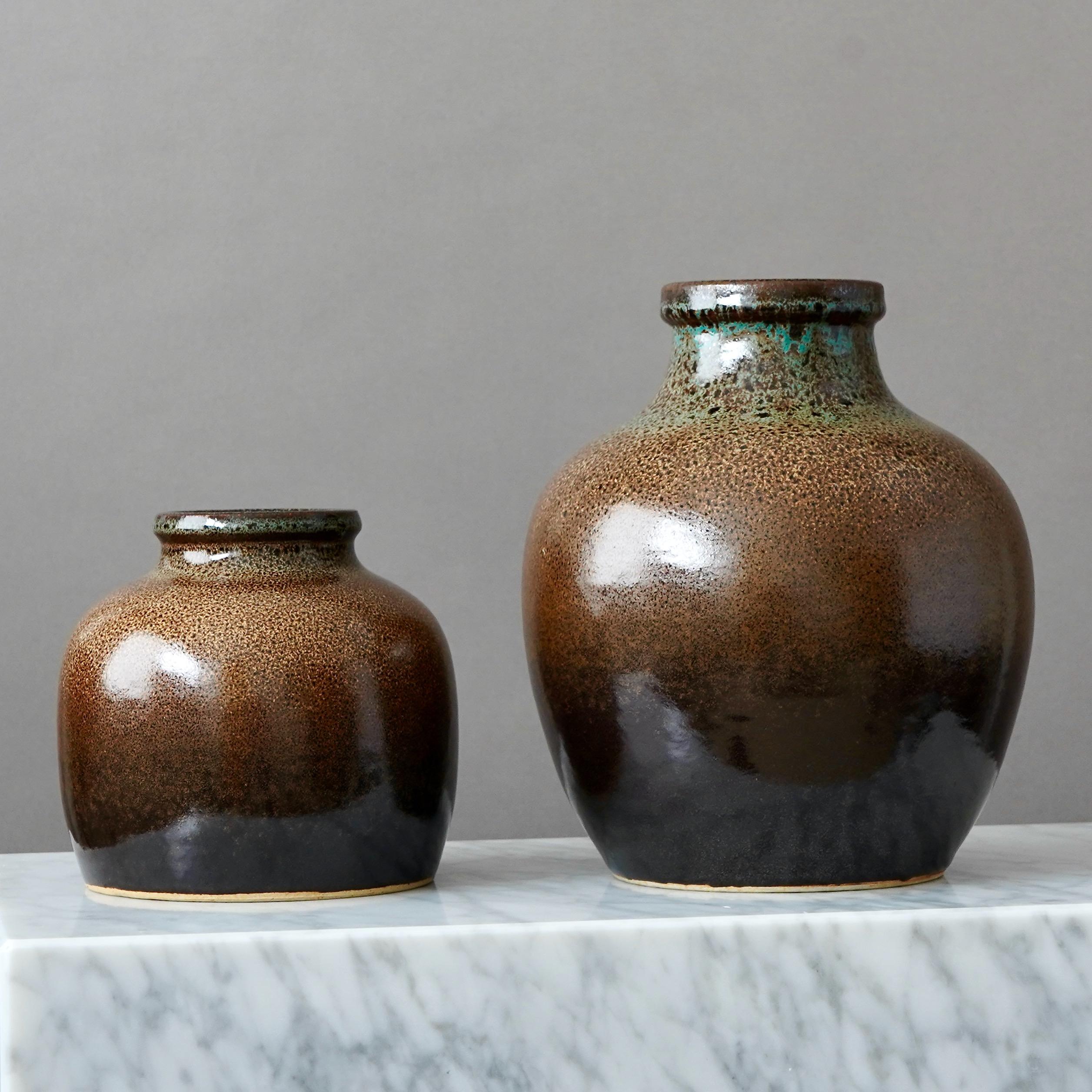 Set of 4 Brown Stoneware Vases by Yngve Blixt, Höganäs, Sweden, 1970s For Sale 2