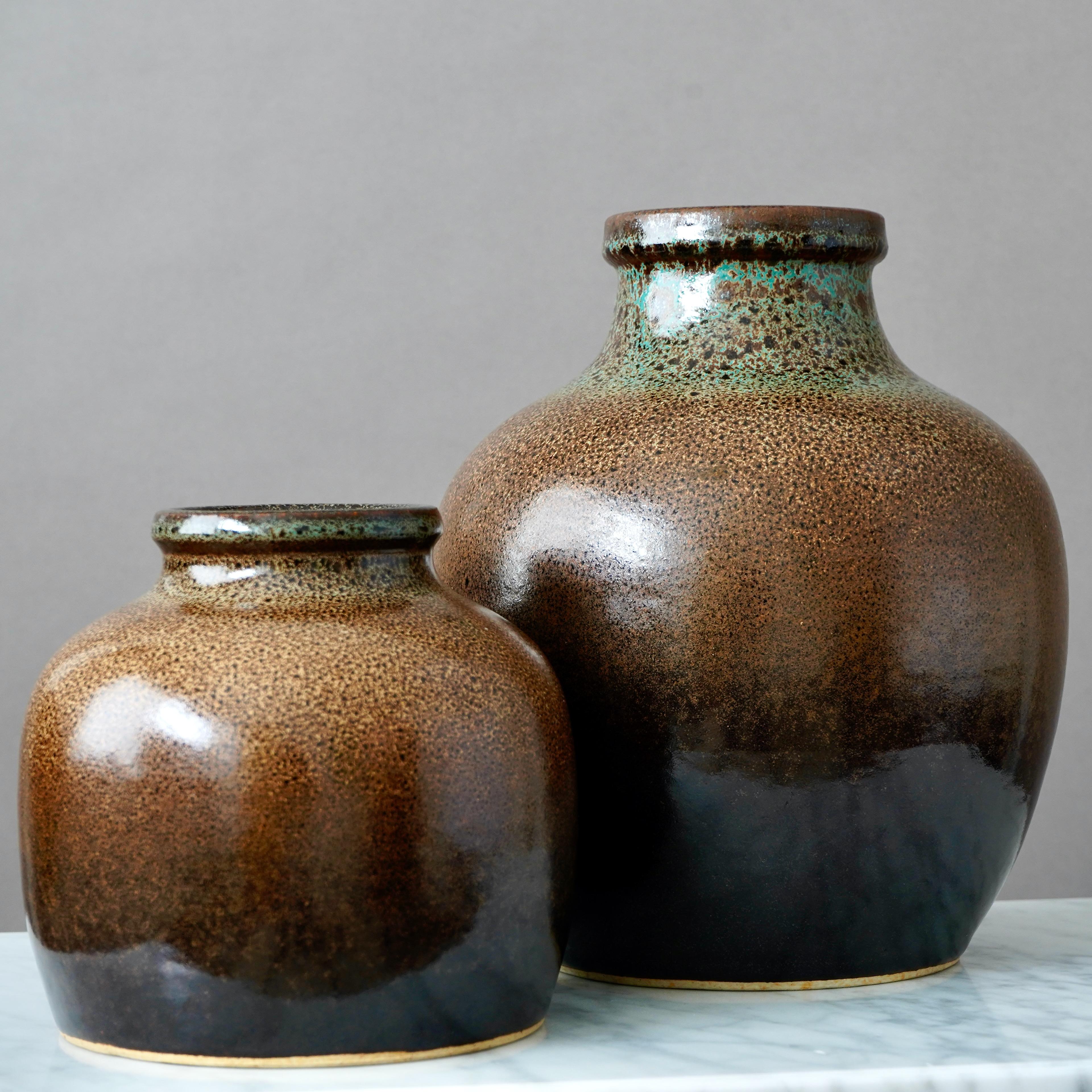 Set di 4 vasi in gres marrone di Yngve Blixt, Höganäs, Svezia, anni '70 in vendita 3