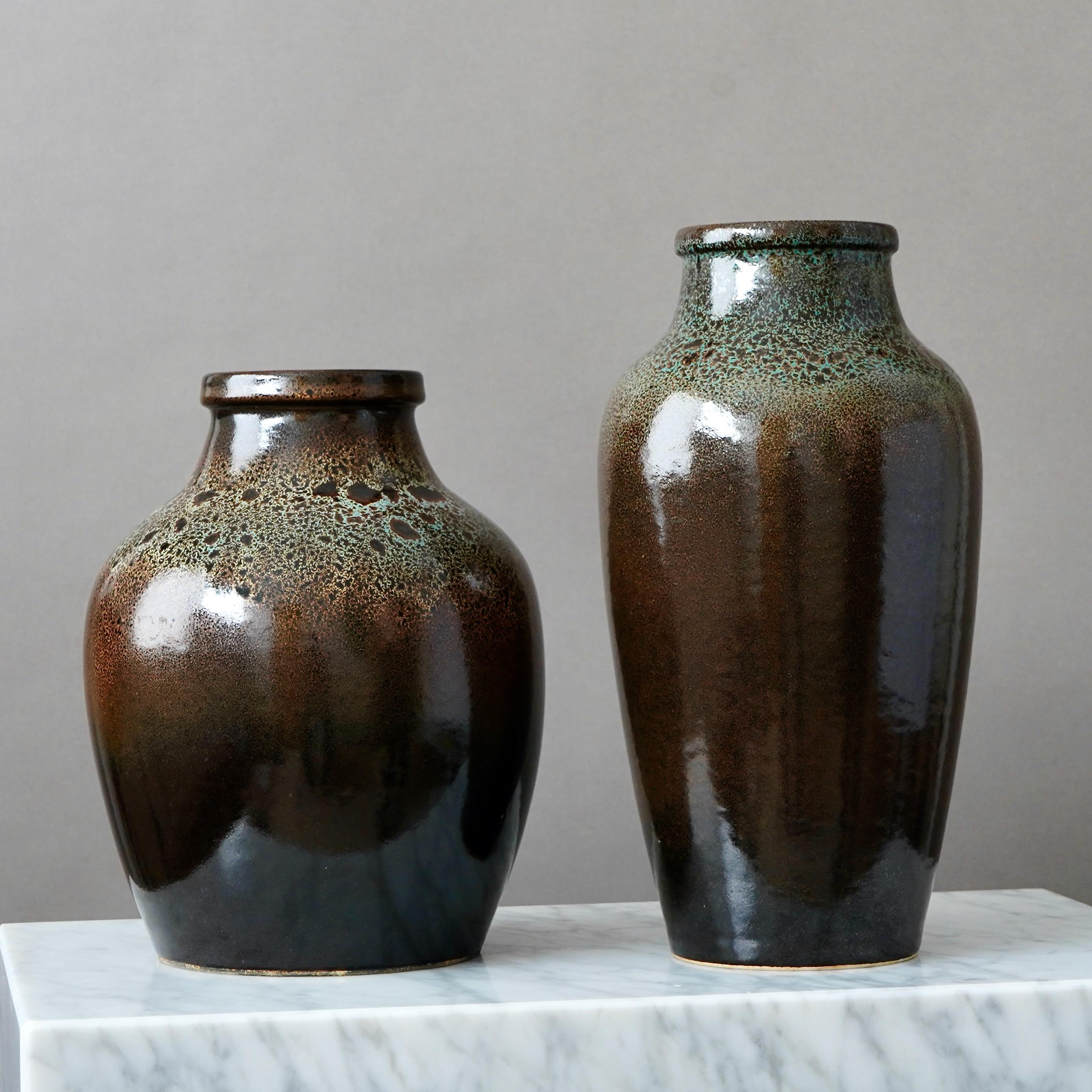 Glazed Set of 4 Brown Stoneware Vases by Yngve Blixt, Höganäs, Sweden, 1970s For Sale