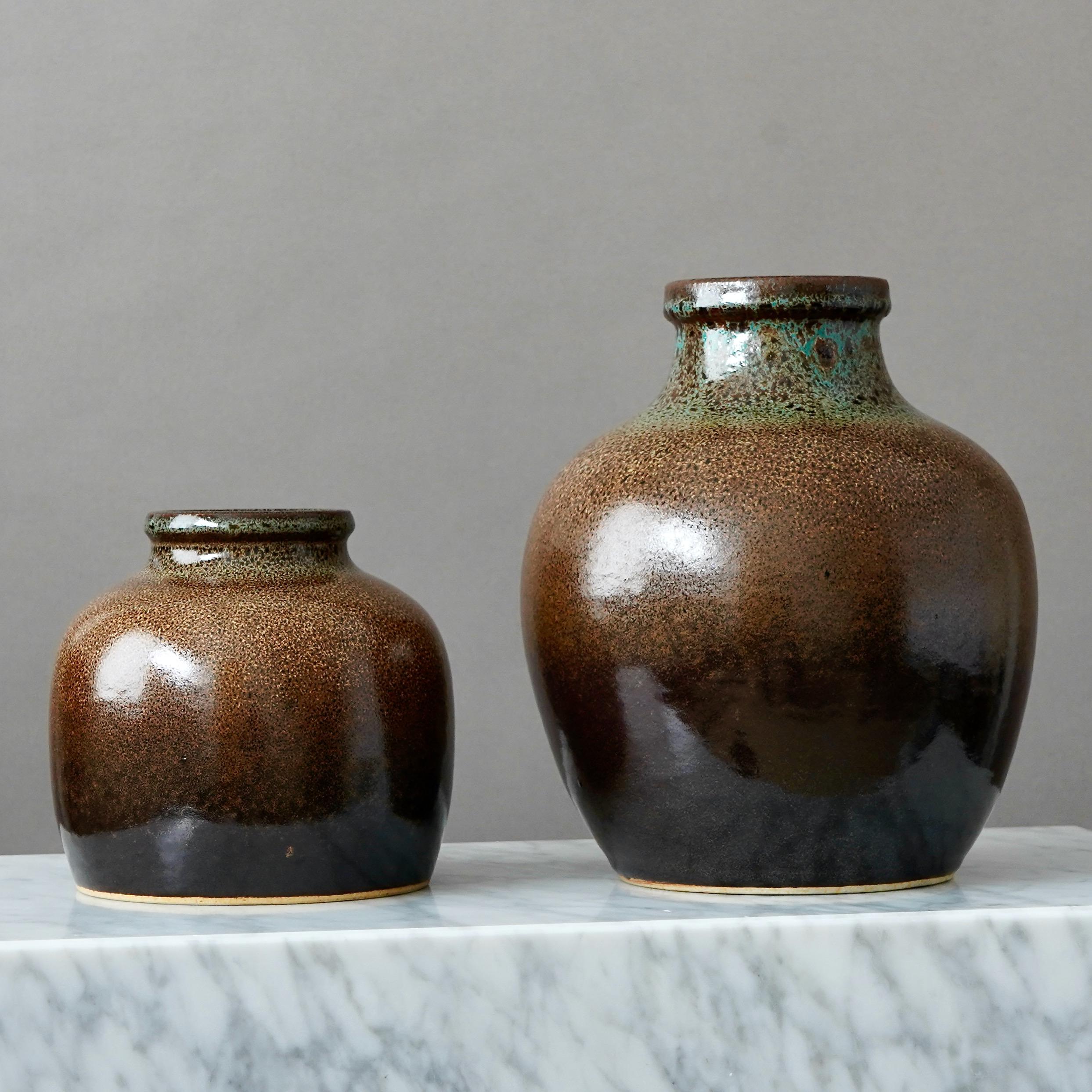 Ceramic Set of 4 Brown Stoneware Vases by Yngve Blixt, Höganäs, Sweden, 1970s For Sale