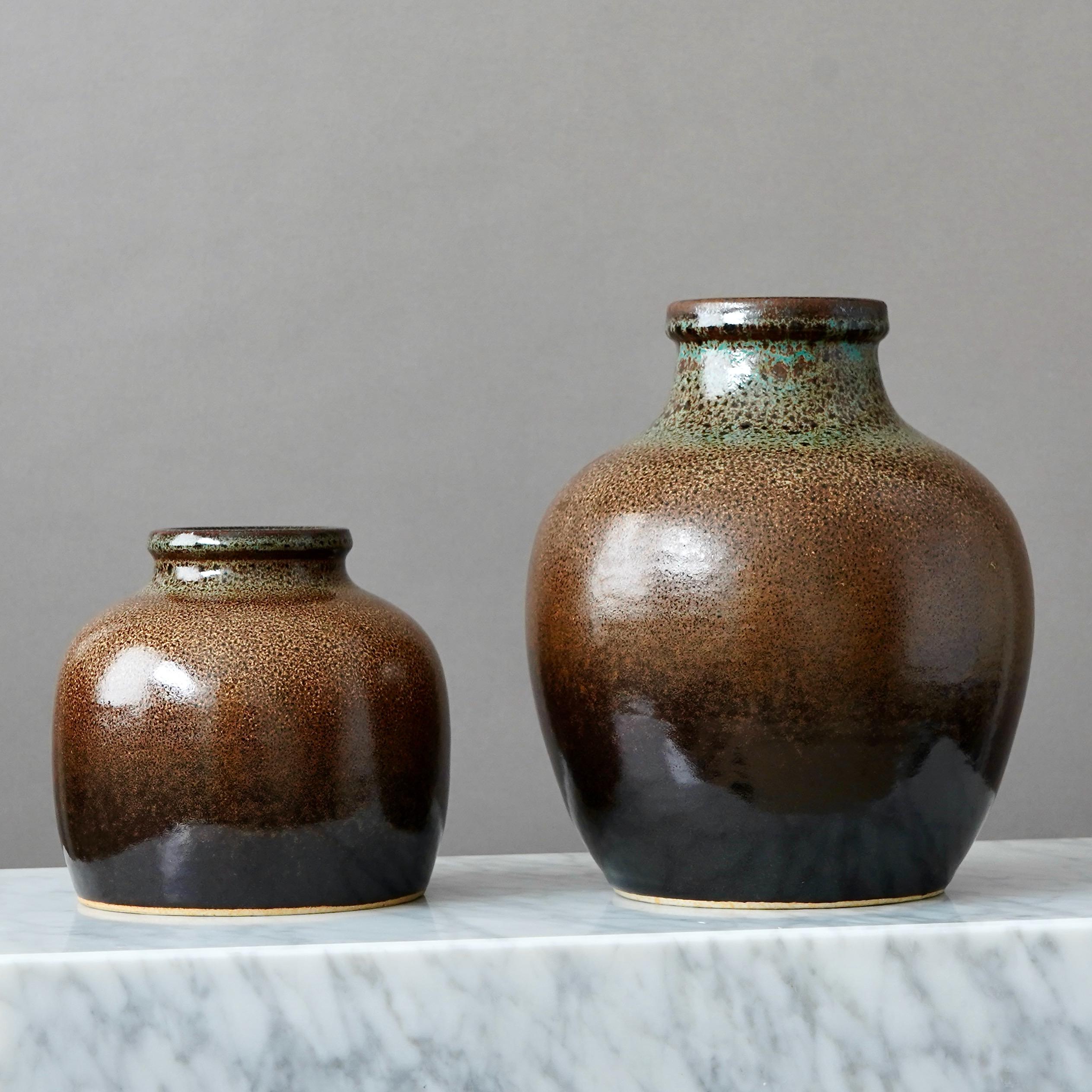 Set of 4 Brown Stoneware Vases by Yngve Blixt, Höganäs, Sweden, 1970s For Sale 1
