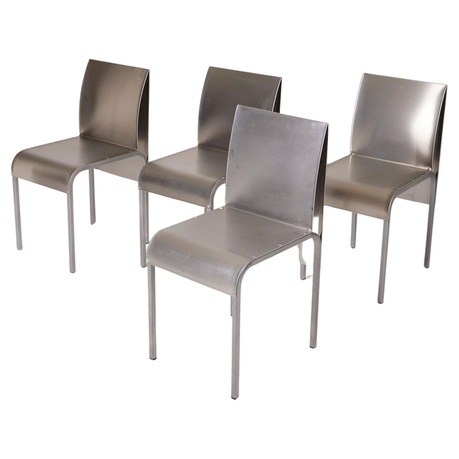 Set of 4 brushed metal chairs