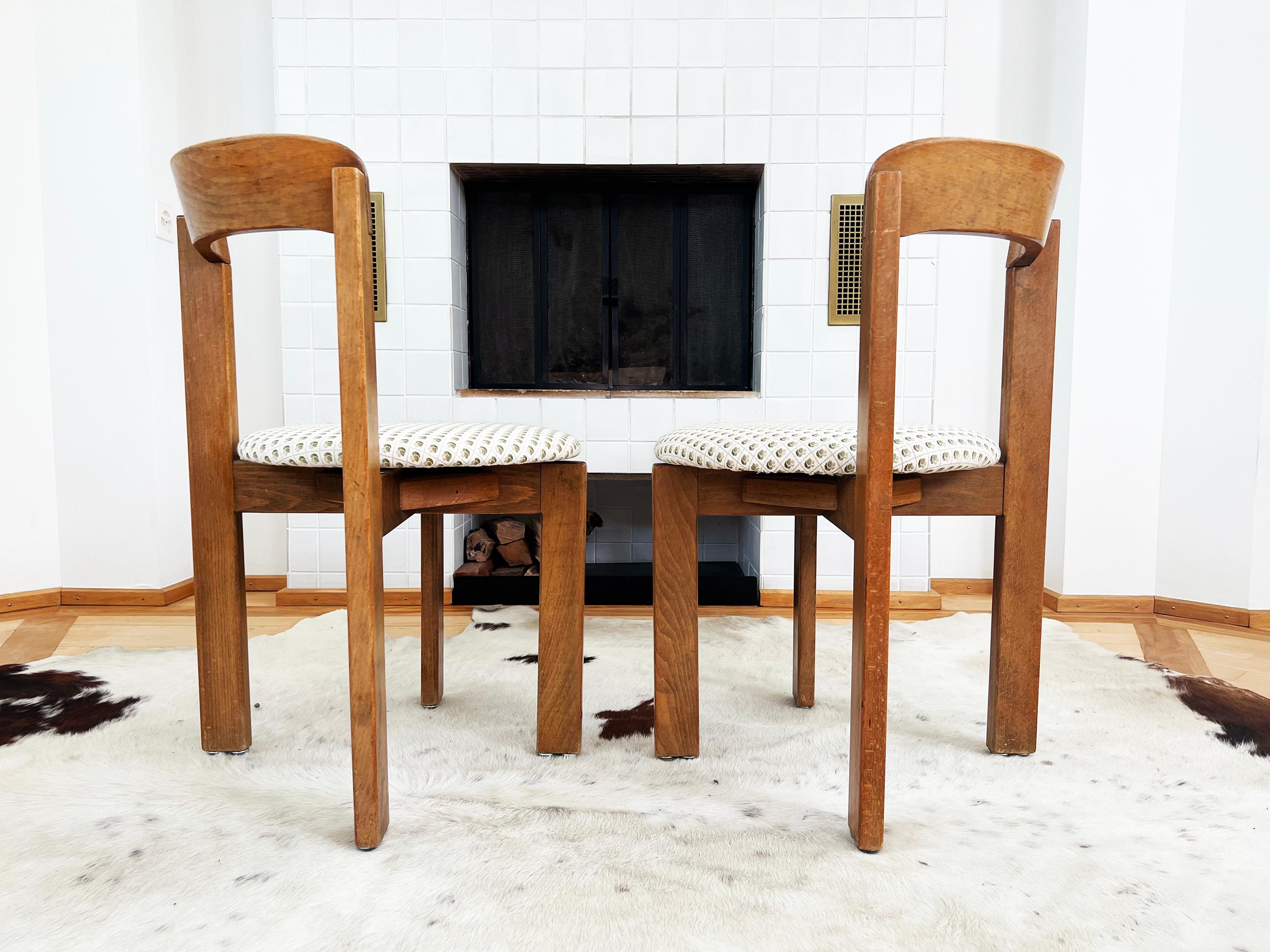 Set of 4 Brutalist 1970s Solid Oak Dining Chairs, Postmodern Switzerland For Sale 4