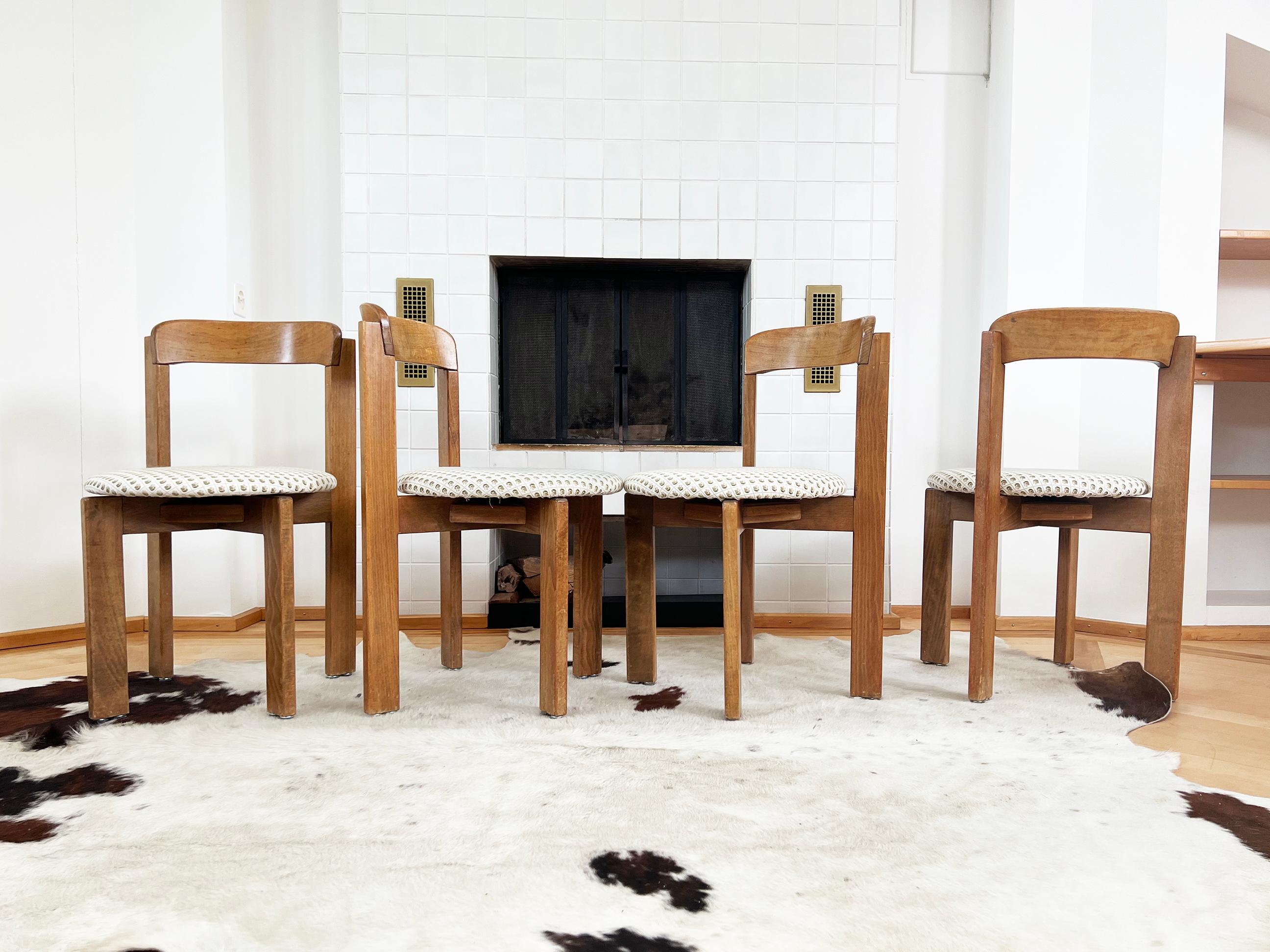 Swiss Set of 4 Brutalist 1970s Solid Oak Dining Chairs, Postmodern Switzerland For Sale