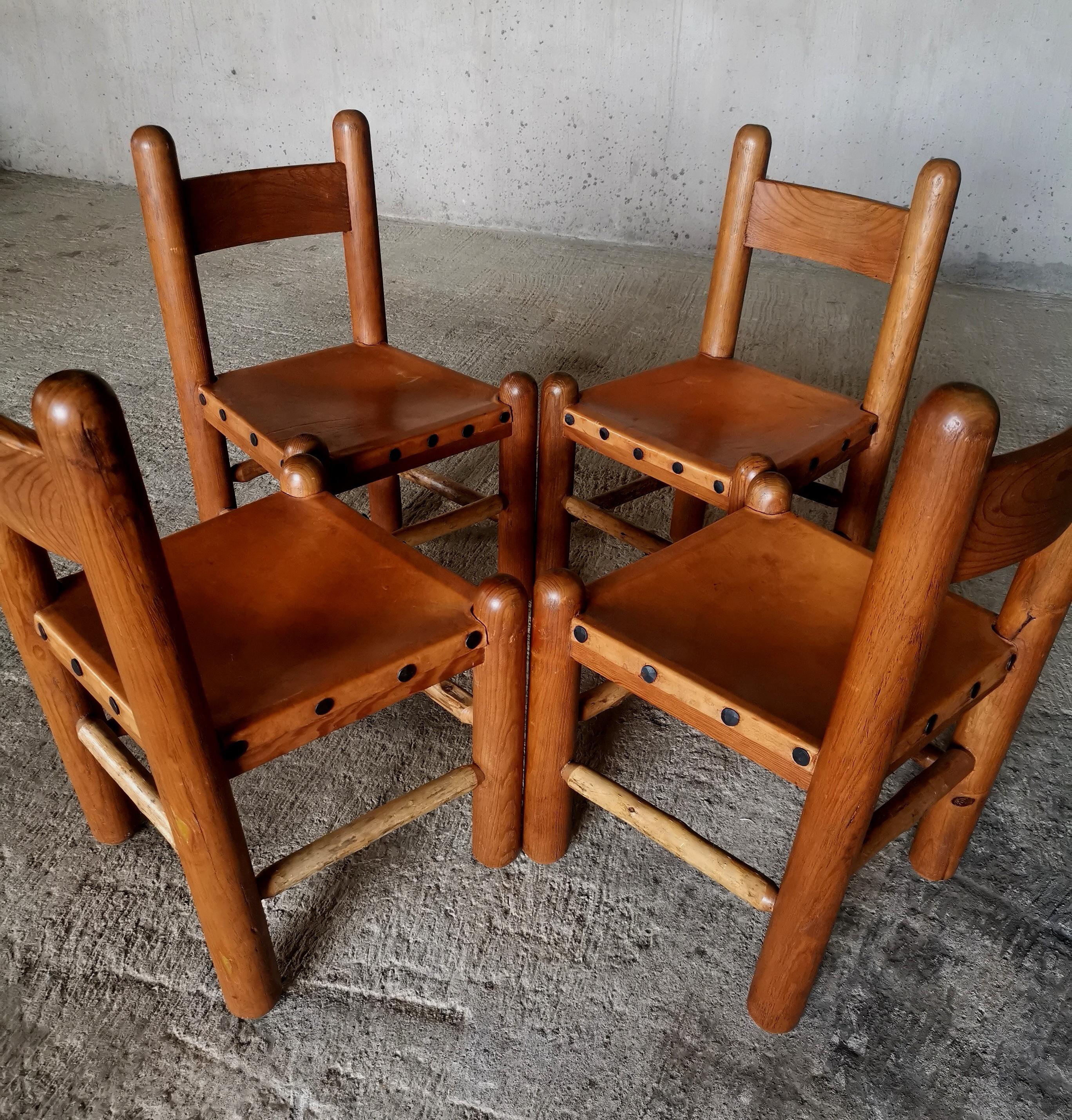 Set of 4 Brutalist and Sculptural dining chairs in the style of Charles Dudouyt For Sale 1