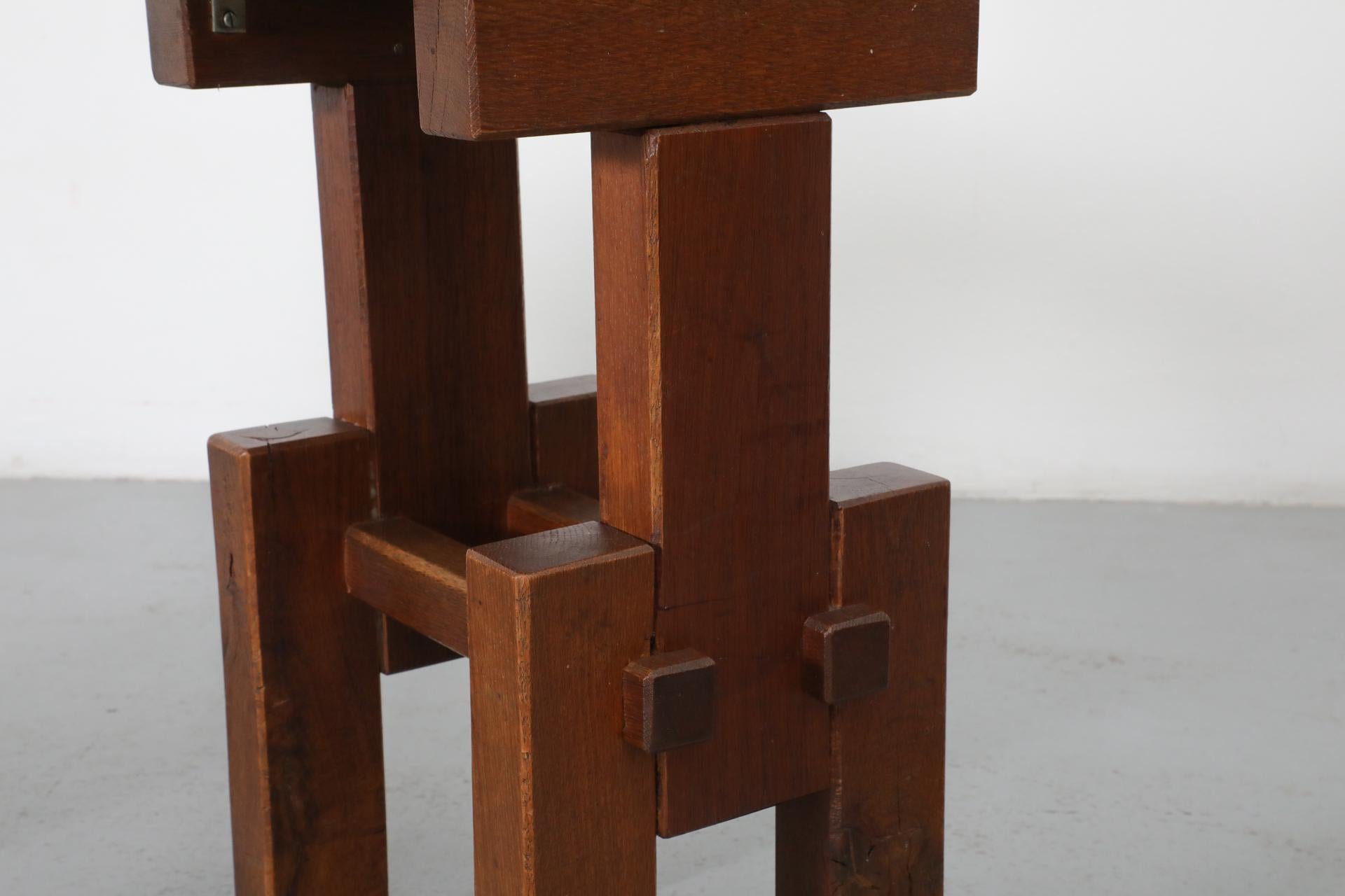 Set of 4 Brutalist Architectural Oak Counter Stools, 1970s 5
