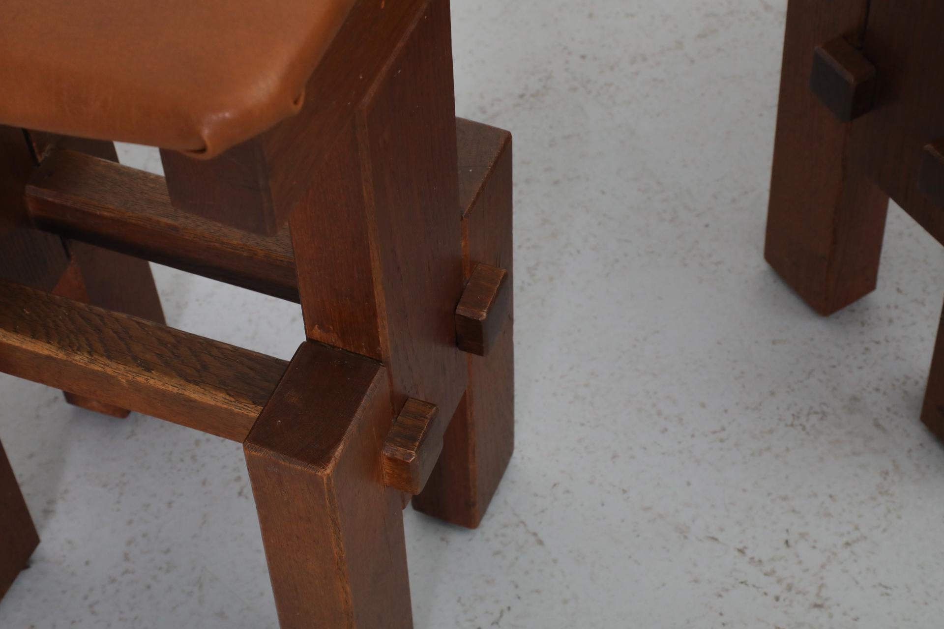 Set of 4 Brutalist Architectural Oak Counter Stools, 1970s 9