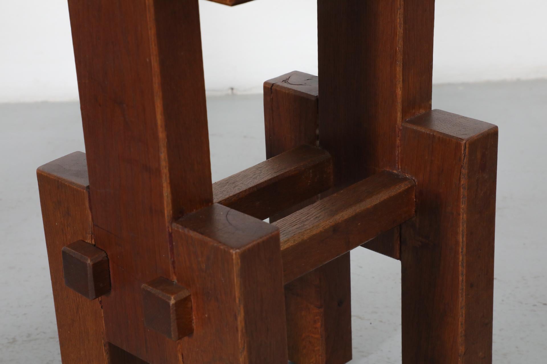 Set of 4 Brutalist Architectural Oak Counter Stools, 1970s 10