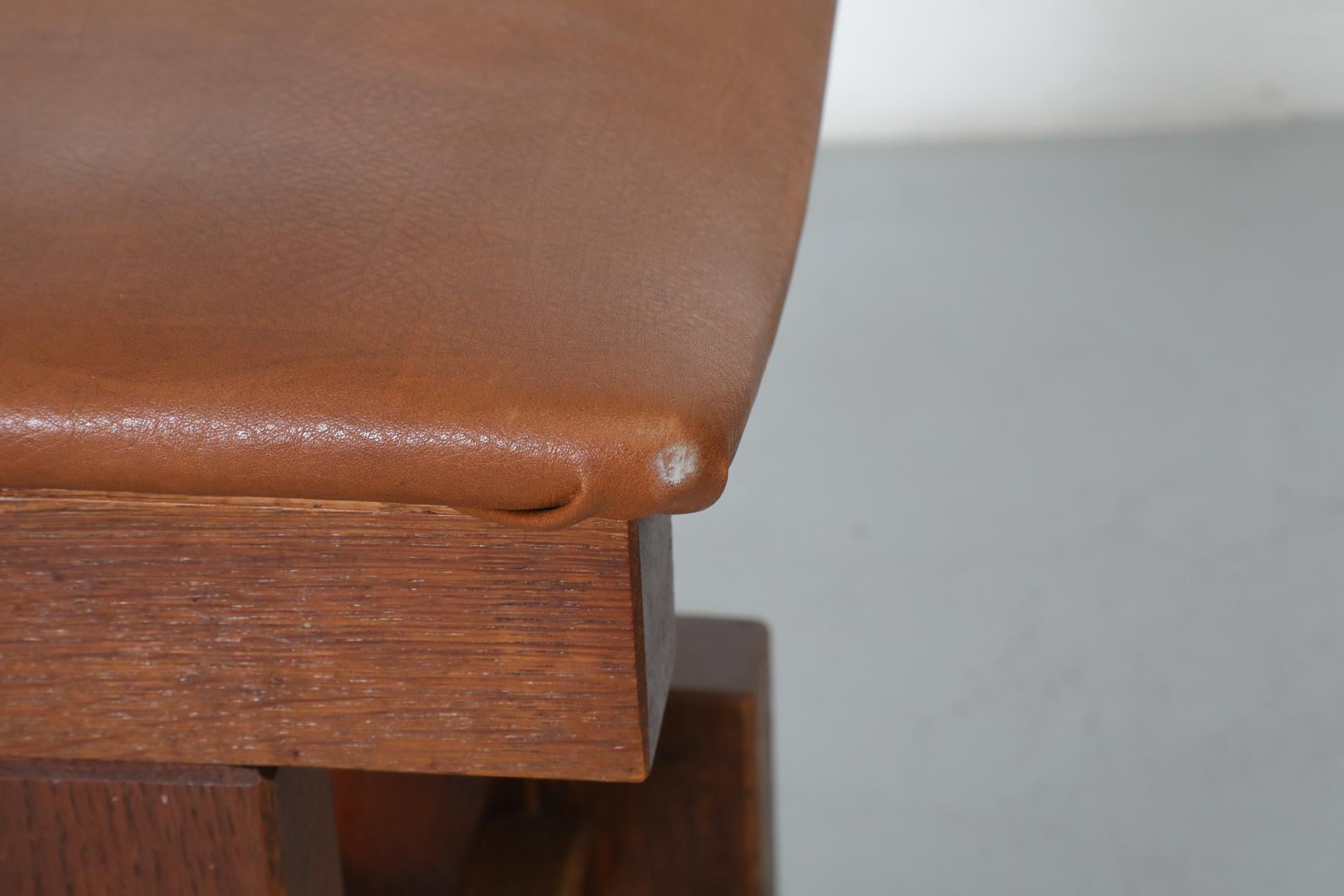 Set of 4 Brutalist Architectural Oak Counter Stools, 1970s 11