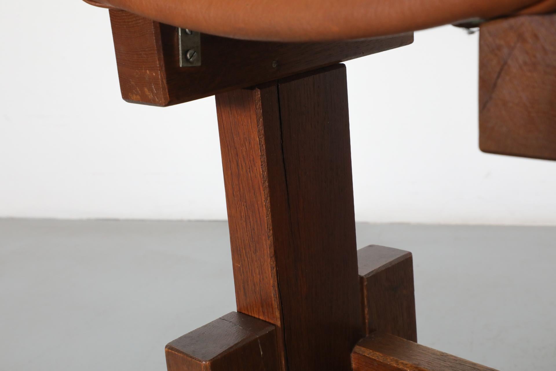 Set of 4 Brutalist Architectural Oak Counter Stools, 1970s 13