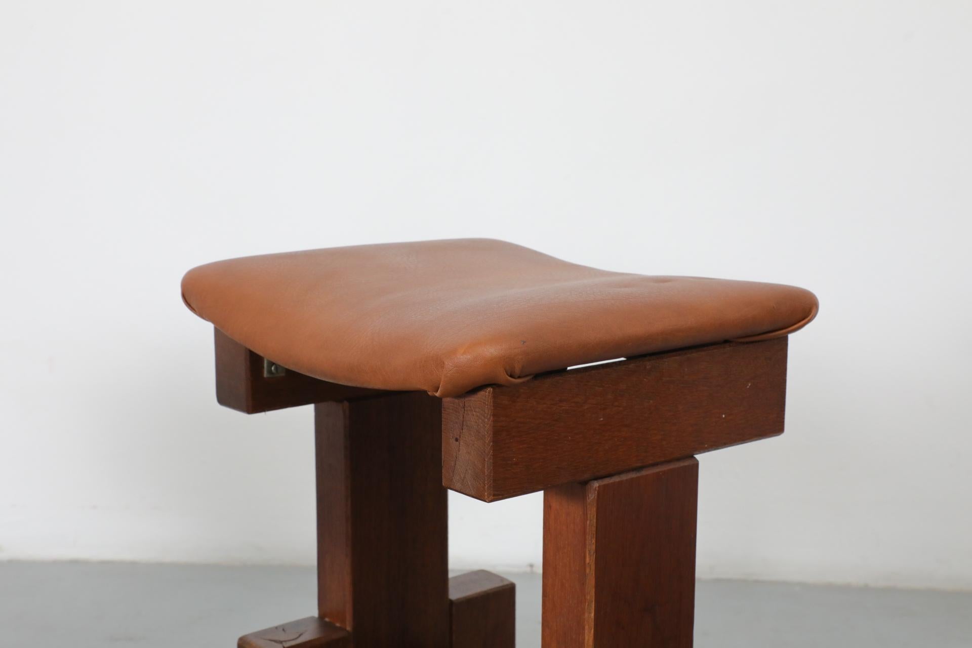 Set of 4 Brutalist Architectural Oak Counter Stools, 1970s 3