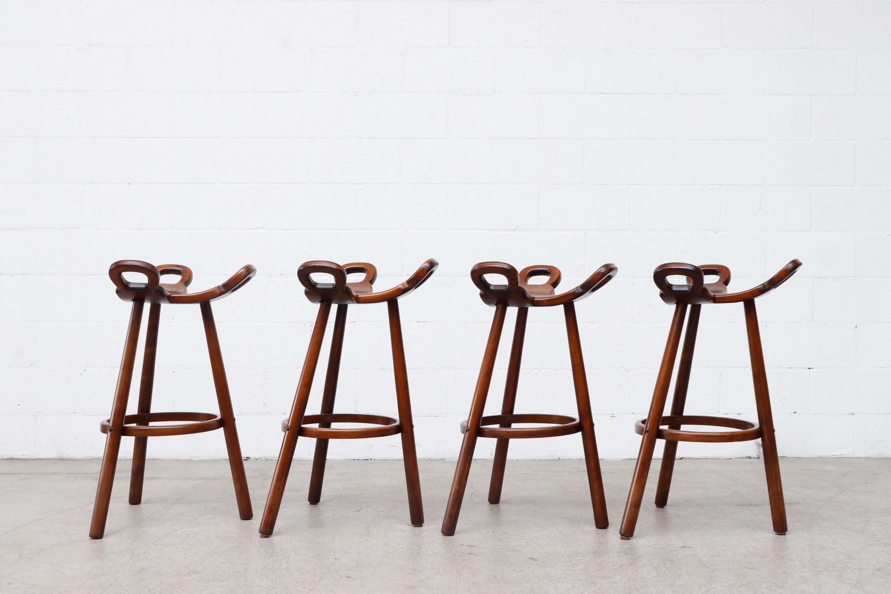 Mid-Century Modern Set of 4 Brutalist' Bar Stools