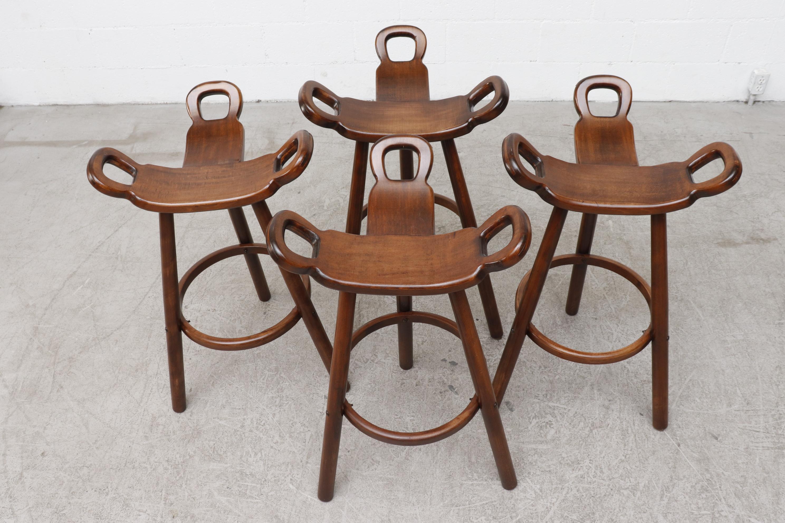 Mid-20th Century Set of 4 Brutalist' Bar Stools