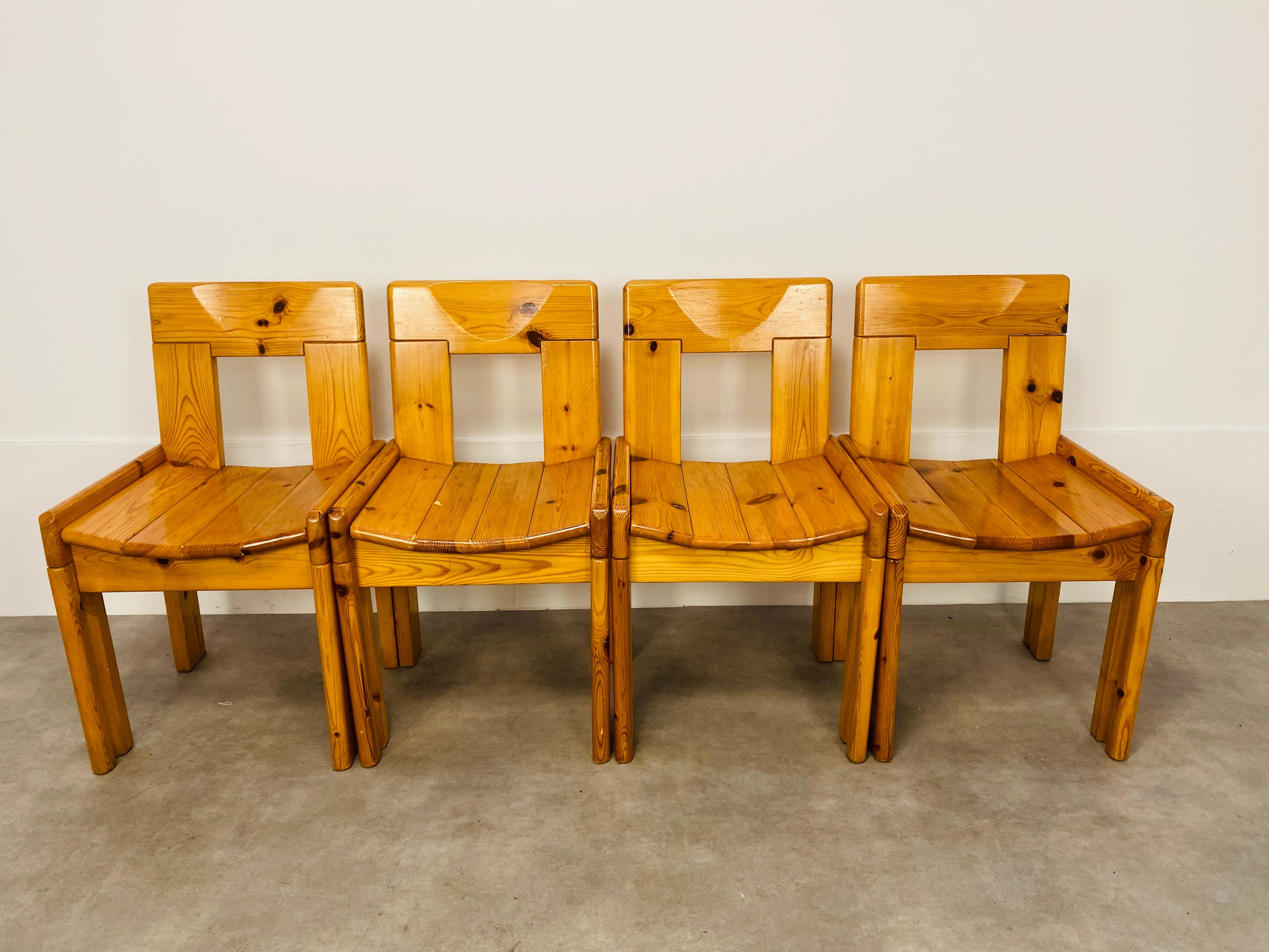 Set of 4 Brutalist Chairs by Silvio Coppola for Roche Bobois France Massive Wood For Sale 9