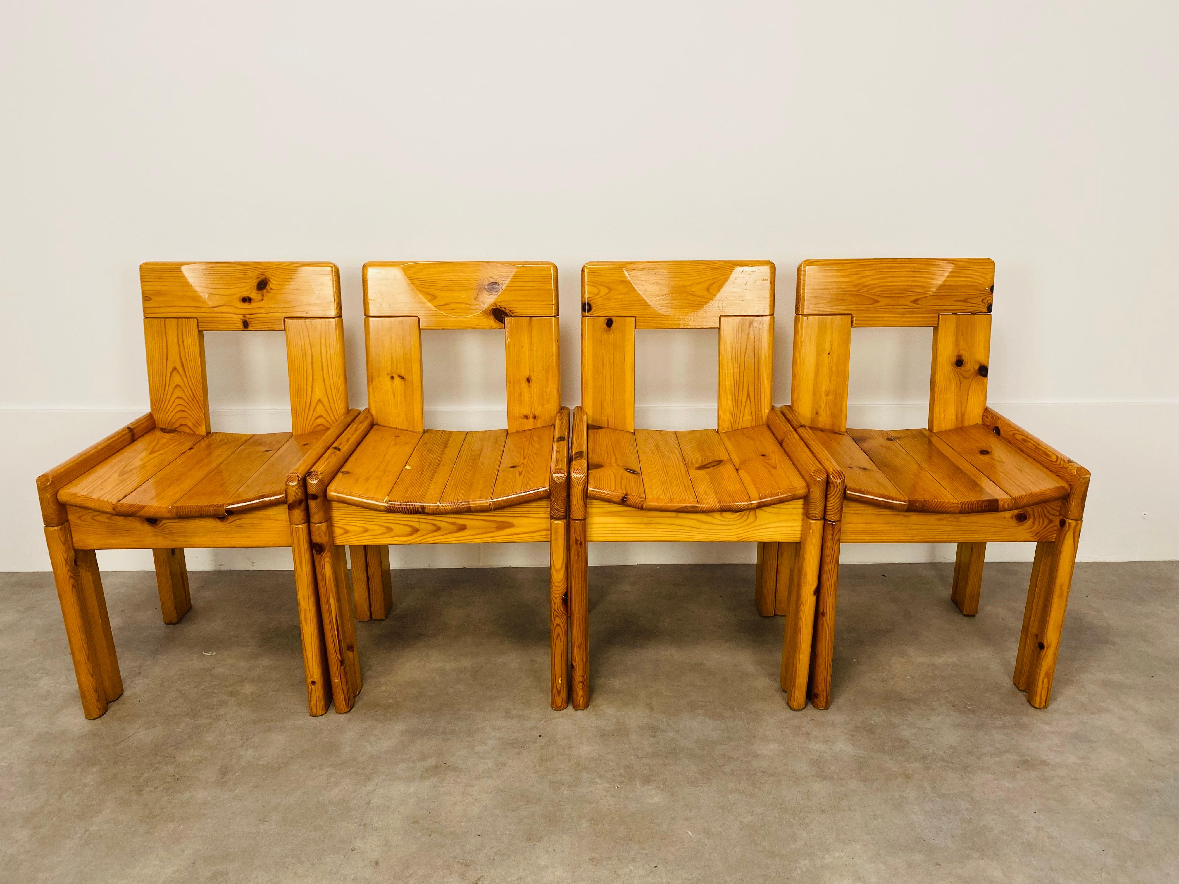 Set of 4 Brutalist Chairs by Silvio Coppola for Roche Bobois France Massive Wood For Sale 10