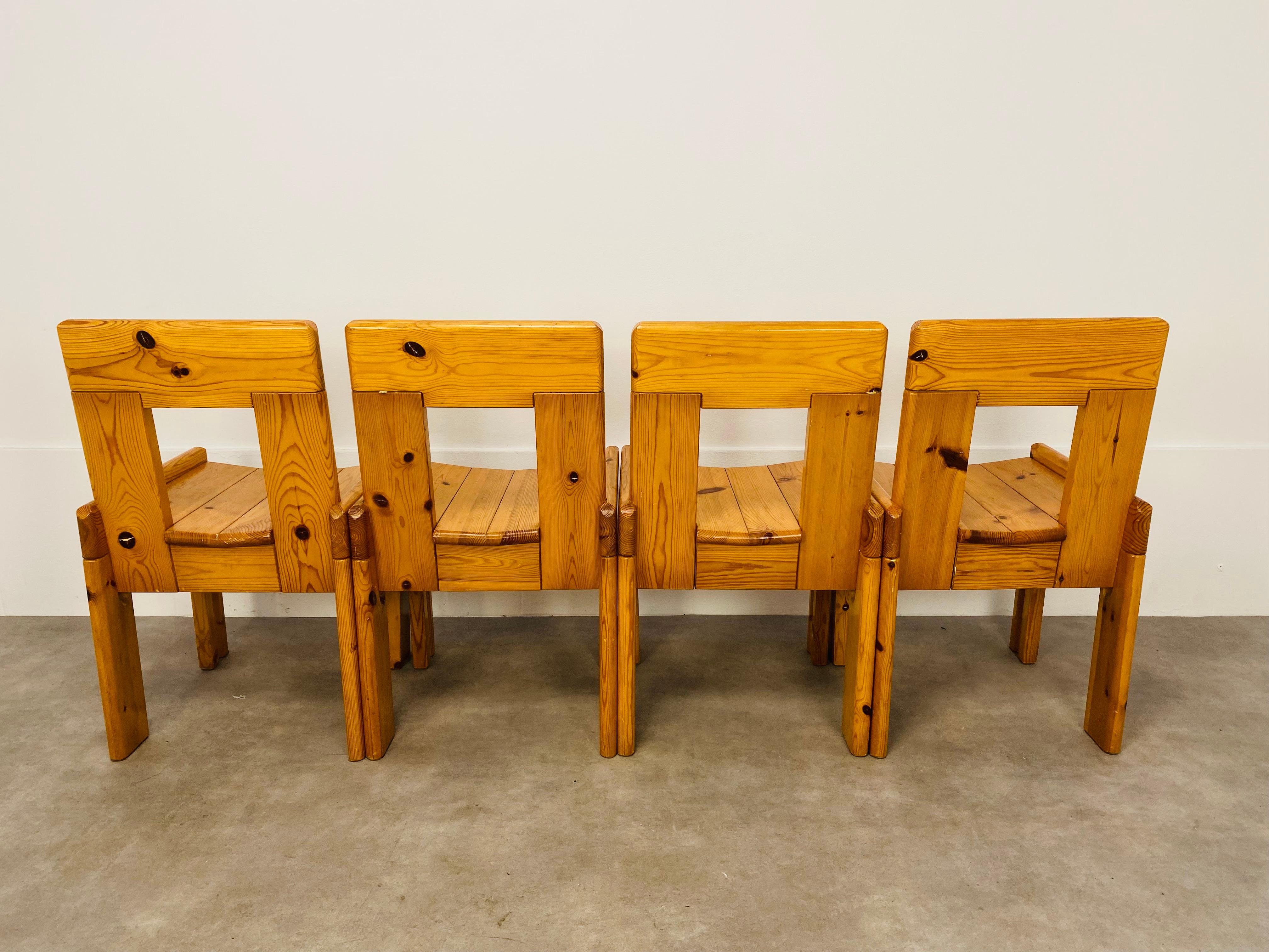 Set of 4 Brutalist Chairs by Silvio Coppola for Roche Bobois France Massive Wood For Sale 12