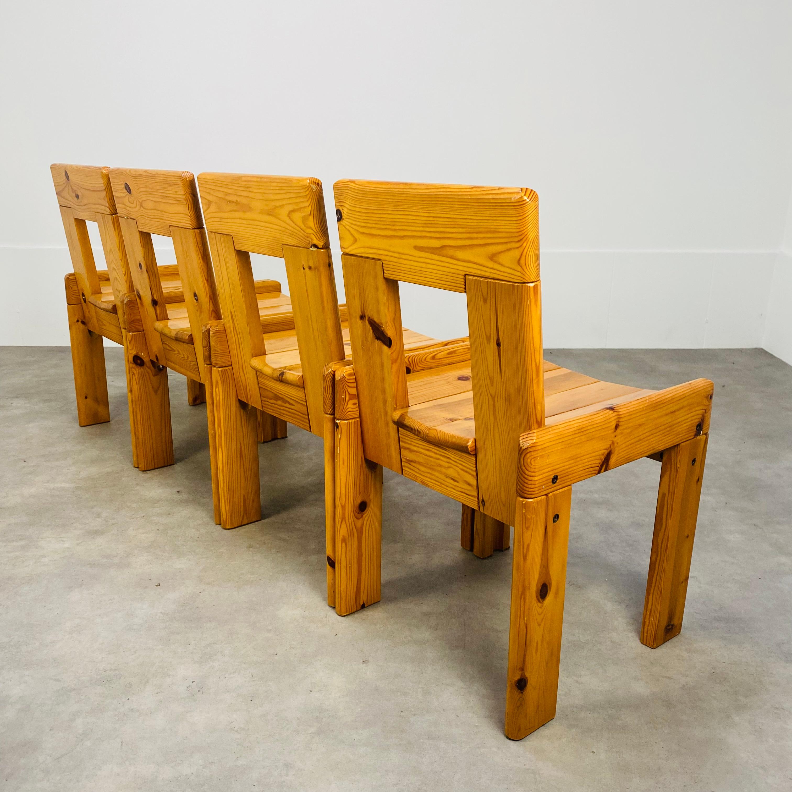 Set of 4 Brutalist Chairs by Silvio Coppola for Roche Bobois France Massive Wood In Fair Condition For Sale In BELFORT, FR