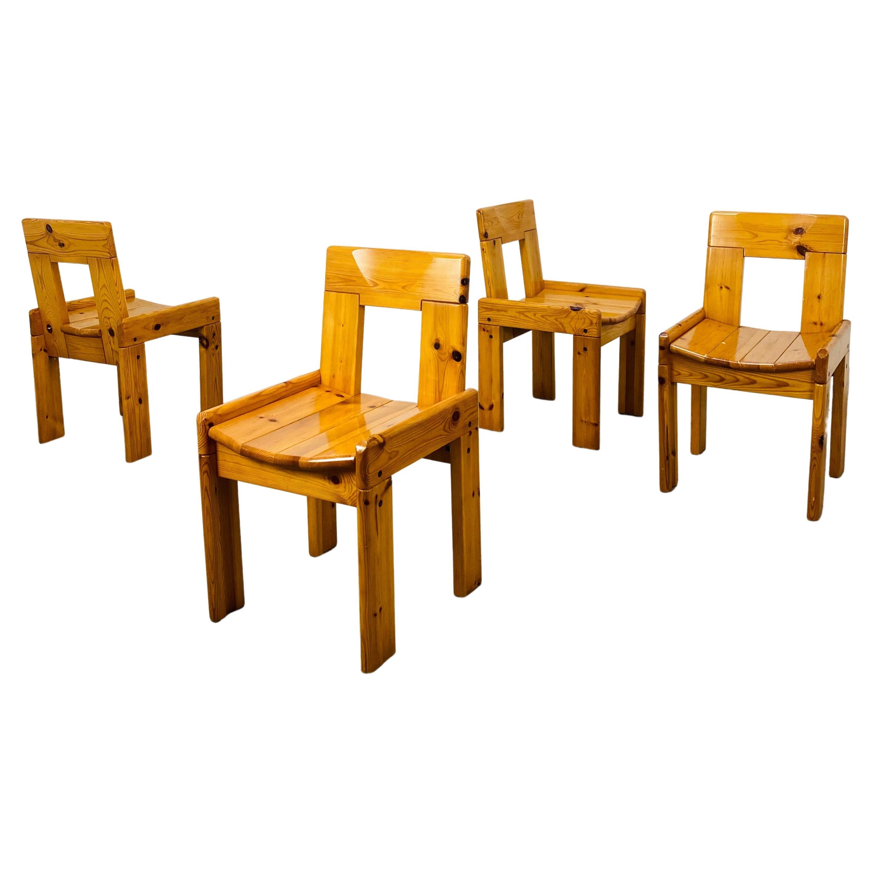 Set of 4 Brutalist Chairs by Silvio Coppola for Roche Bobois France Massive Wood