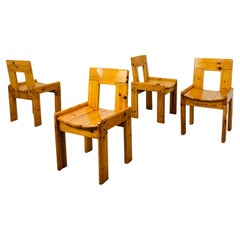 Set of 4 Brutalist Chairs by Silvio Coppola for Roche Bobois France Massive Wood