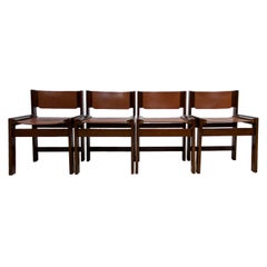 Set of 4 Brutalist Dining Chairs in Gorgeous Thick Leather, 1970s