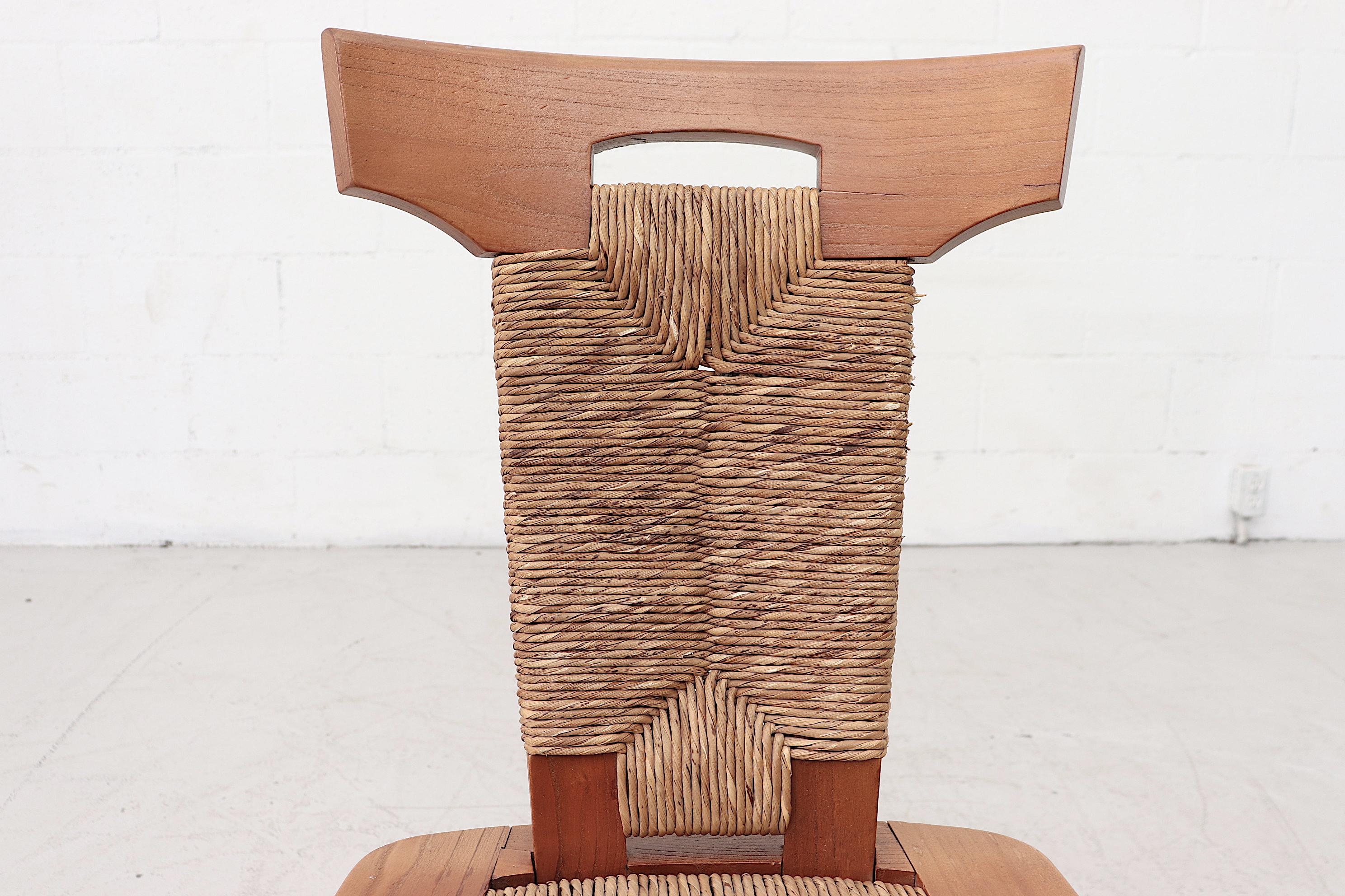 Set of 4 Brutalist Dining Chairs with Rush Seating 1