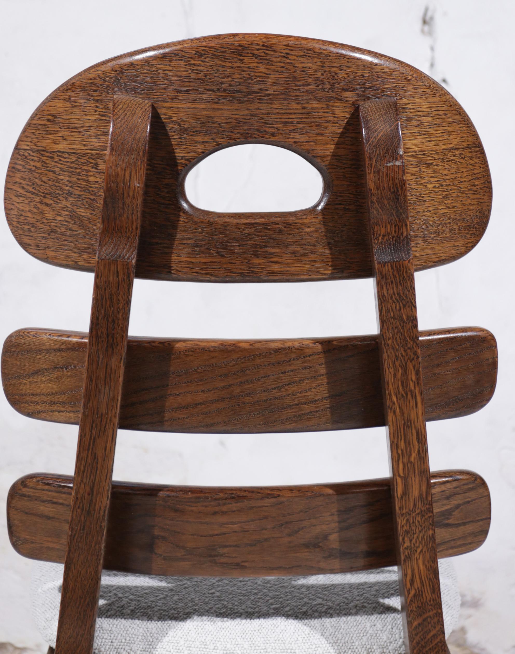 Set of 4 Brutalist Fishbone Chairs Spanish Oak Boucle For Sale 7