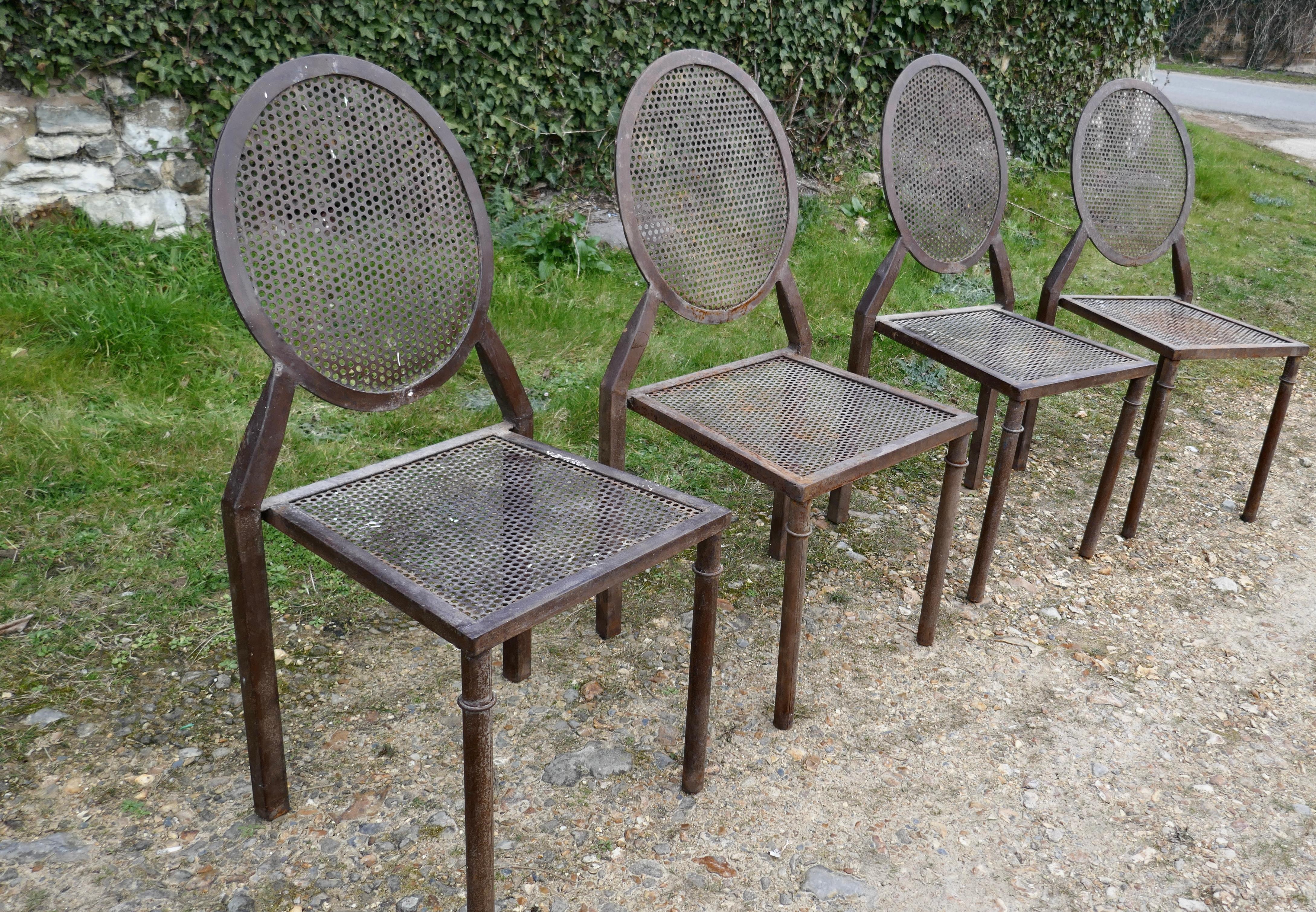 20th Century Set of 4 Brutalist Iron Stacking Dining Chairs For Sale