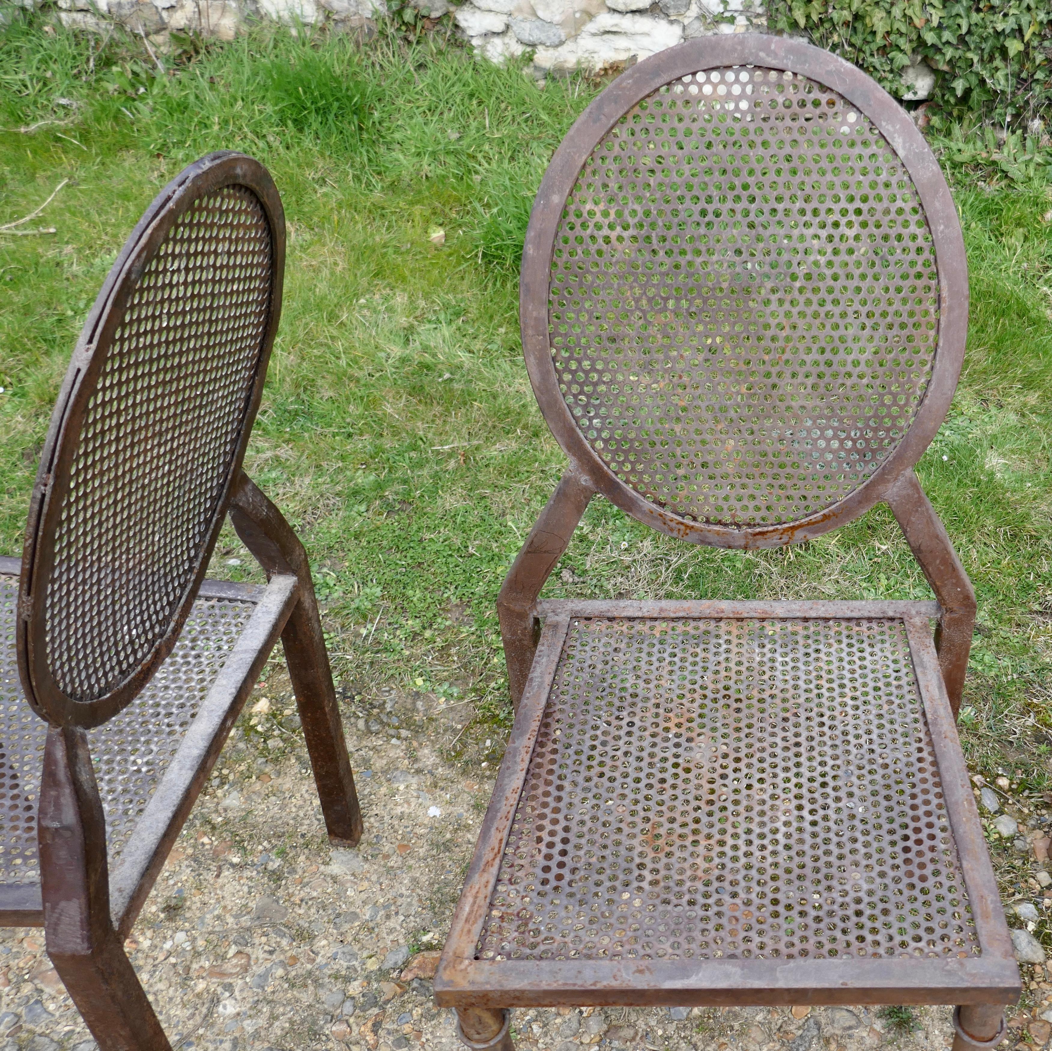Set of 4 Brutalist Iron Stacking Dining Chairs For Sale 3