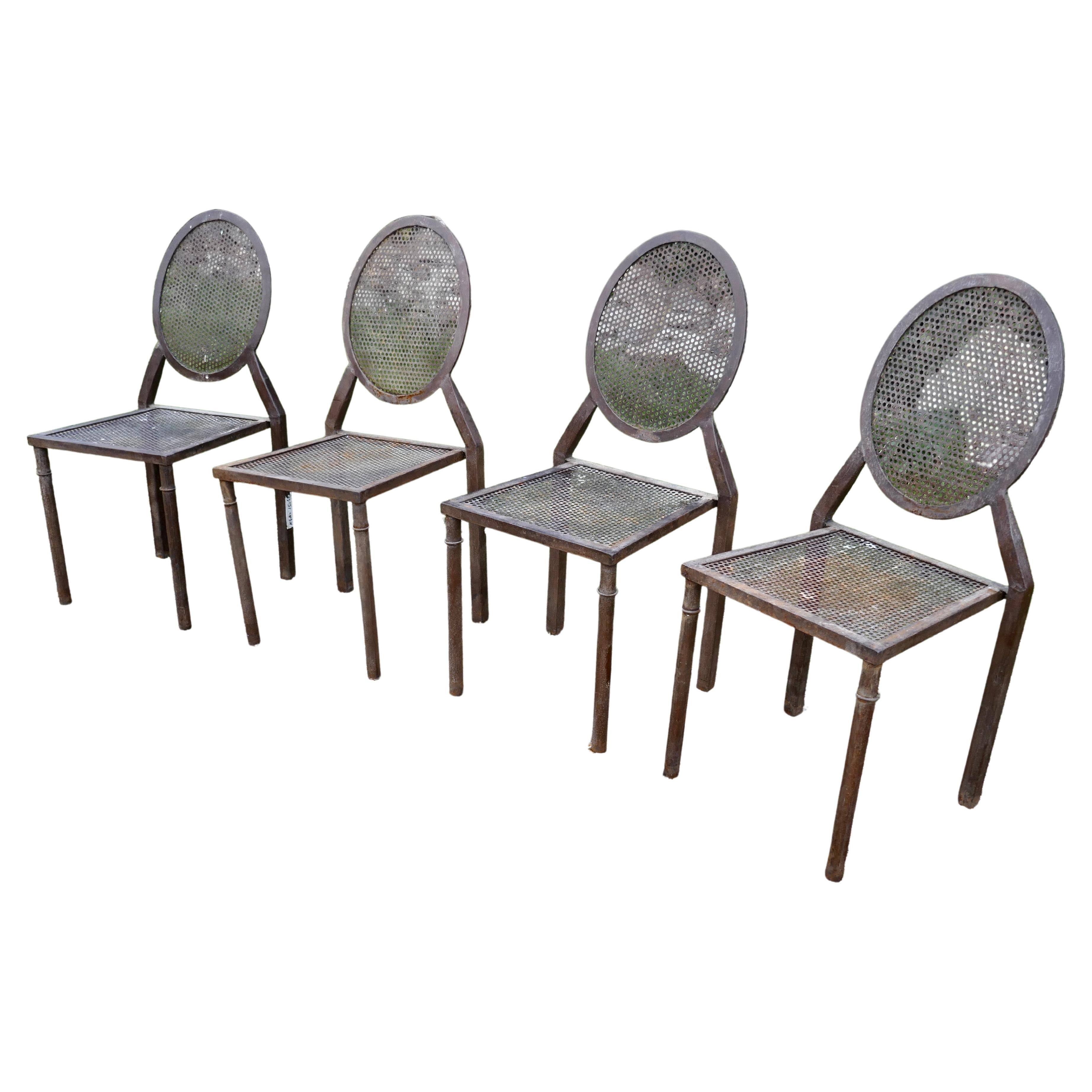 Set of 4 Brutalist Iron Stacking Dining Chairs For Sale